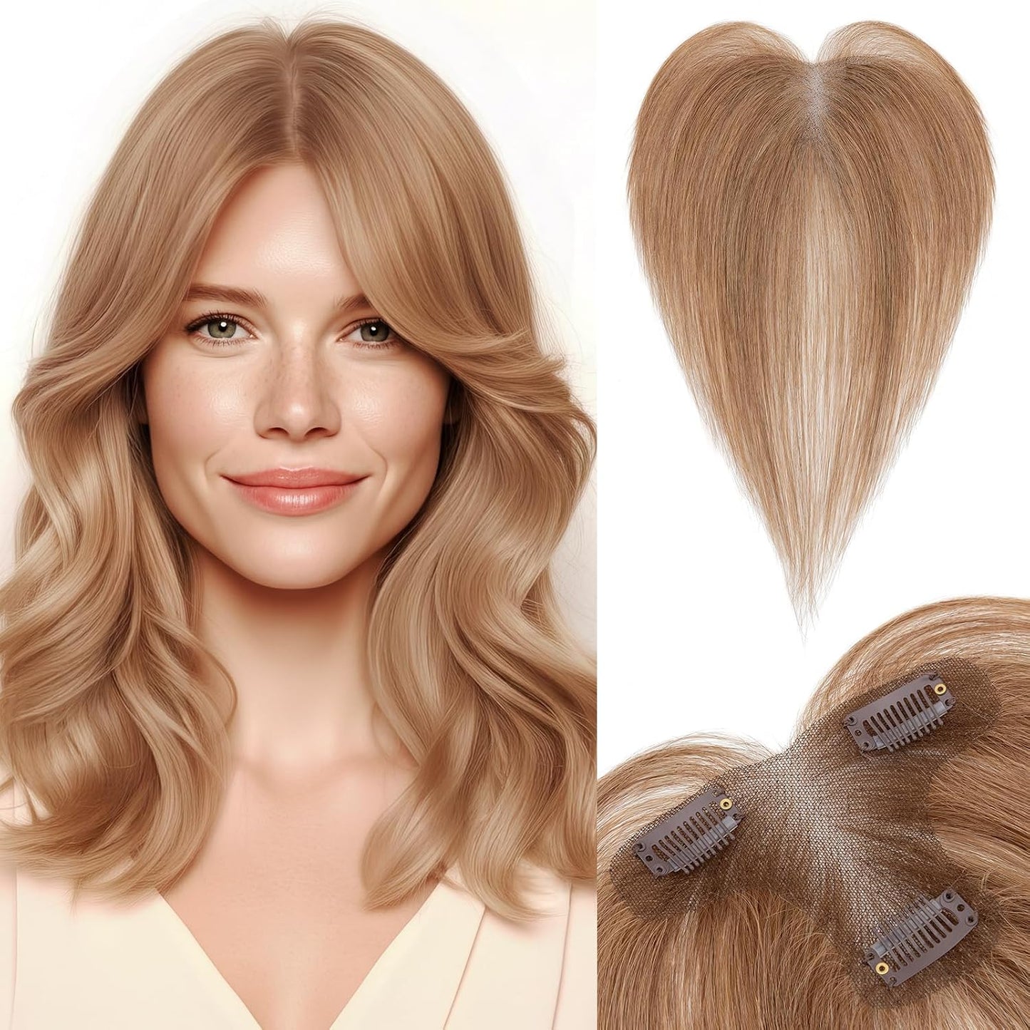 Human Hair Topper for Women - Lace Clip-In Hairpiece for Thinning Hair | Volume Boosting, 11 Inch Natural Black
