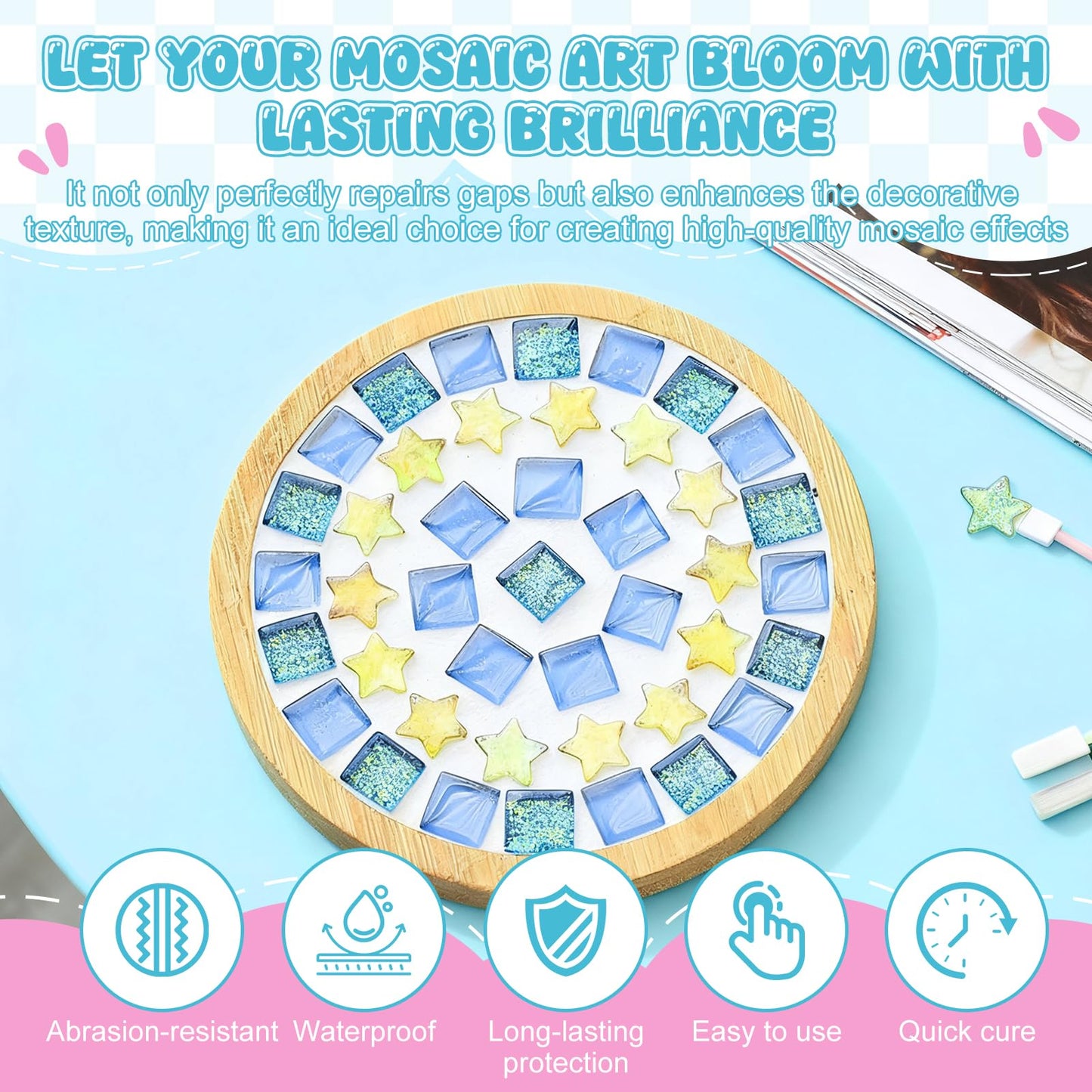 JAOJAO 10.6Oz Mosaic Grout Powder Mosaic Grout for Crafts White Unsanded Ceramic Tile Grout Essential for Handmade Grouting Use to Handmade Coasters, Candlesticks, Pen Holders, Vases