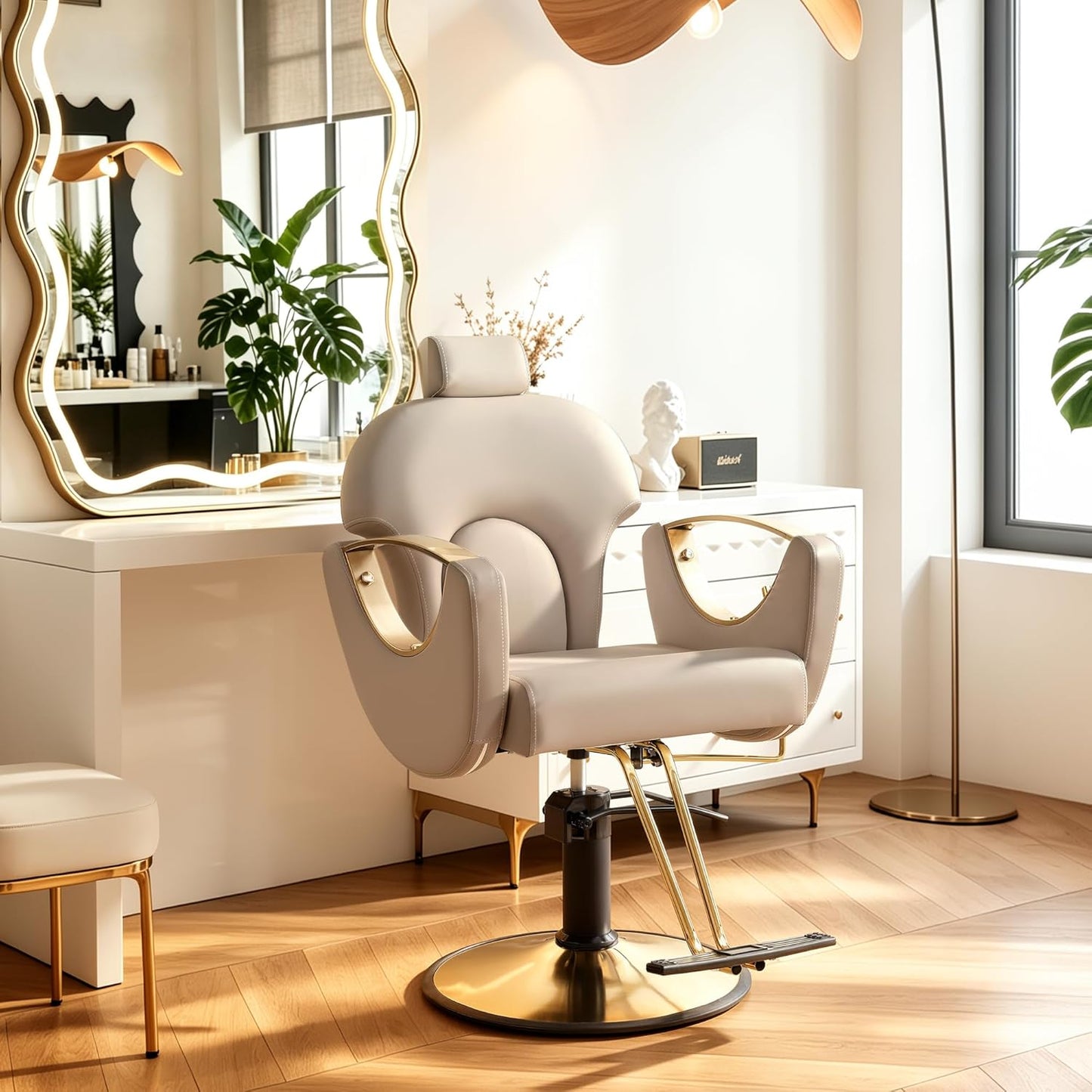 Reclining Barber Chair - Height Adjustable Styling Chair for Hair Salon | 360° Swivel, Grey