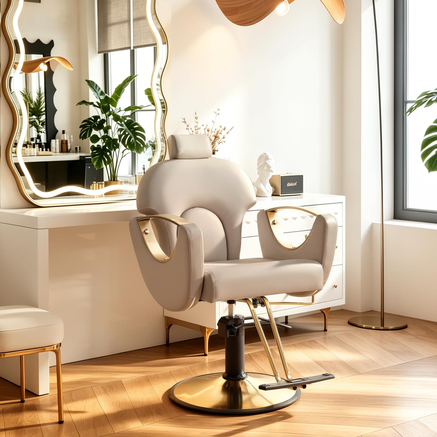 KIGOTY Salon Barber Chair, Reclining Barber Chair, Styling Chair, Height Adjustable Hair Salon Chairs for Hair Stylist, 360 Swivel Braiding Hairdresser Chair for Barbershop, Spa Equipment (1, Grey)