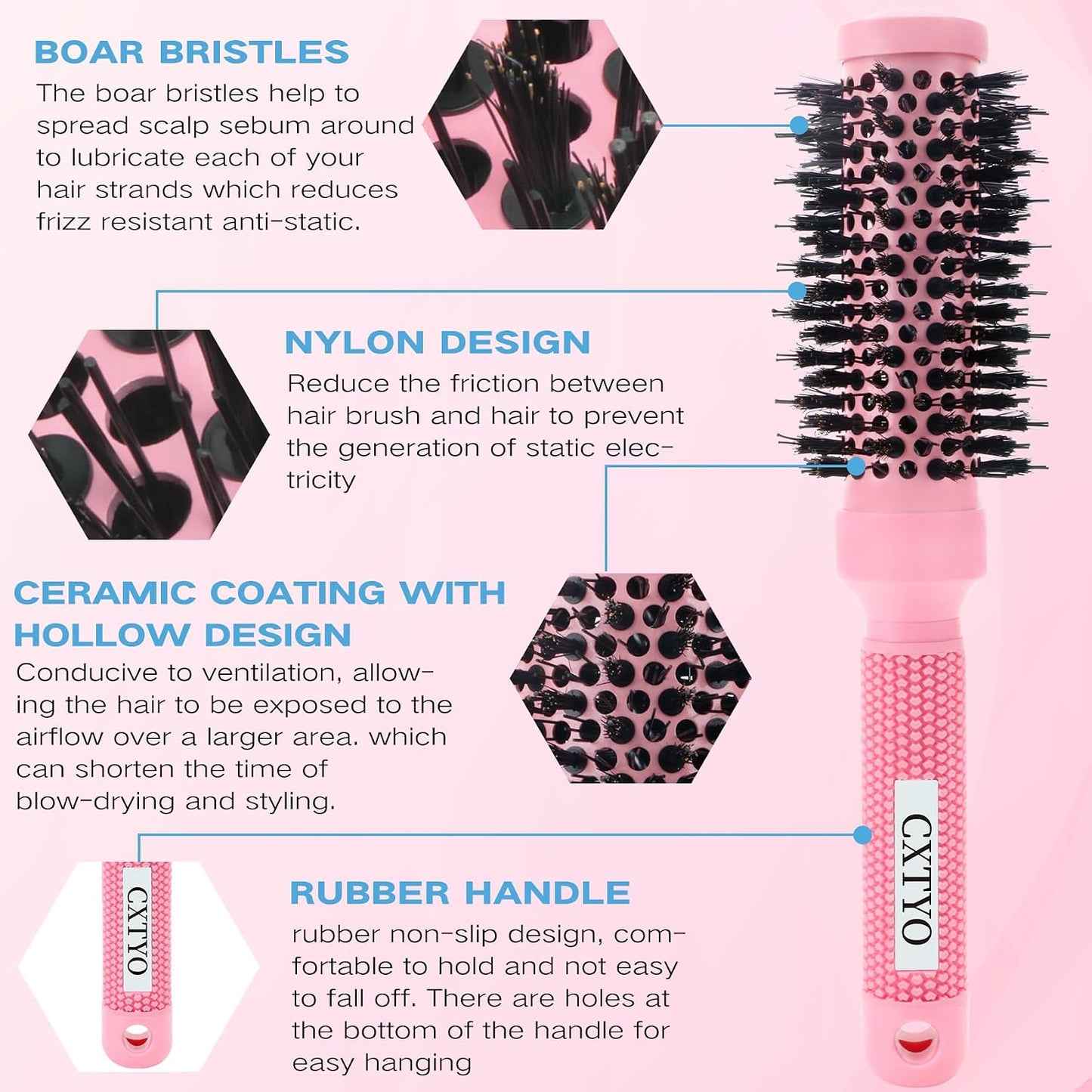 Round Brush for Blowouts - Small Nano Thermal Ceramic Hair Brush for Short Hair | Quick Drying & Salon Styling (2.4 Inch)
