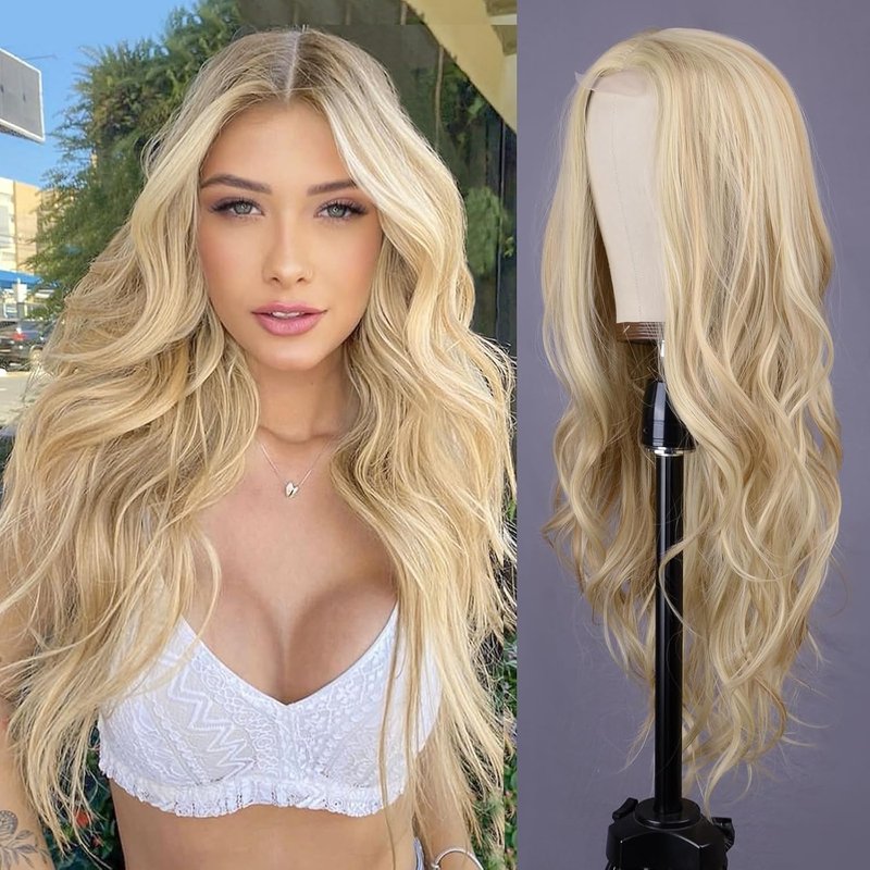 Mixed Blonde Long Wave Wig for Women | 26-Inch Heat-Resistant Synthetic Fiber - Natural Look for Daily Wear