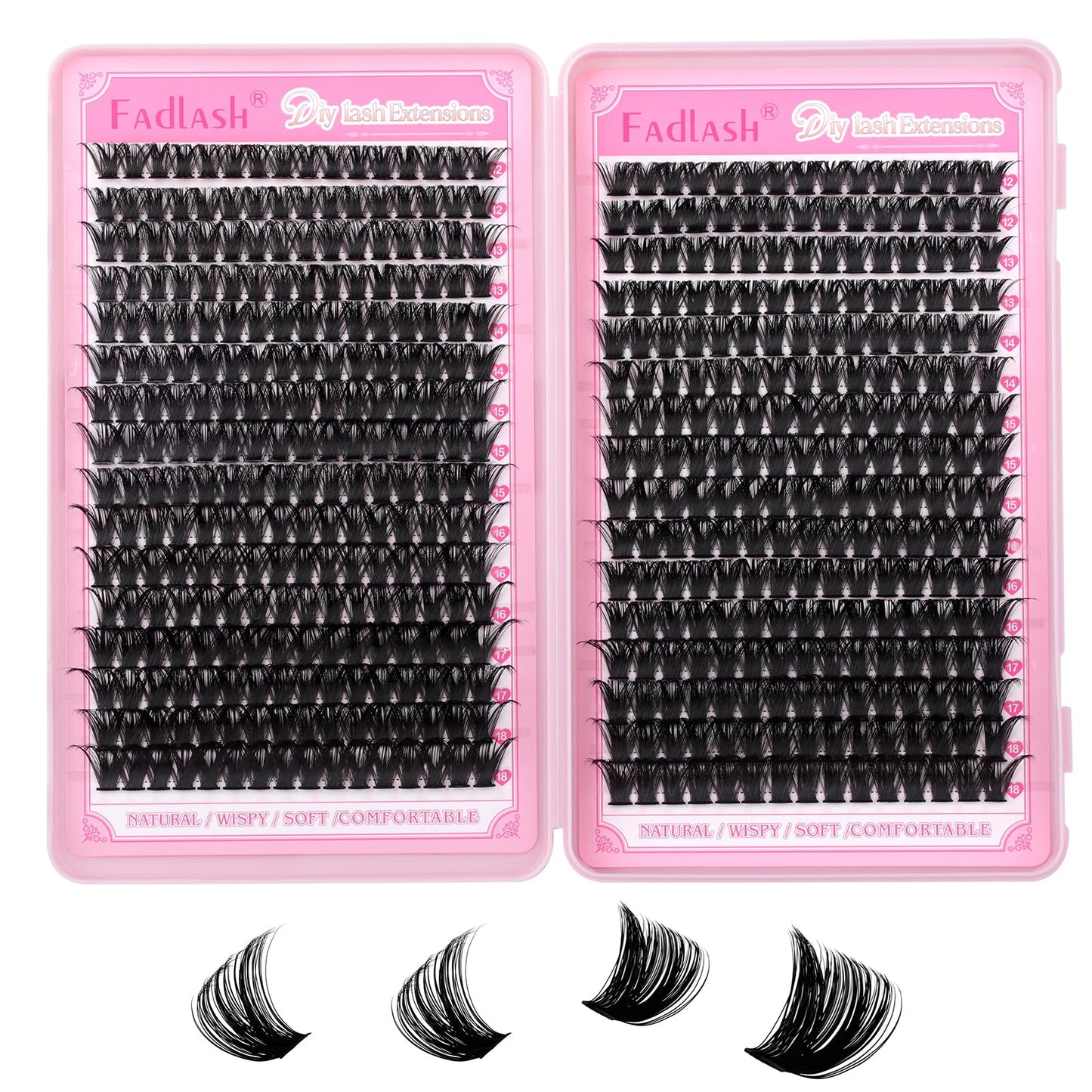 FADLASH Eyelash Clusters 80D+100D Lash Clusters D Curl 496PCS Individual Lashes DIY Lash Extensions 12-18mm Cluster Eyelash Extensions at Home