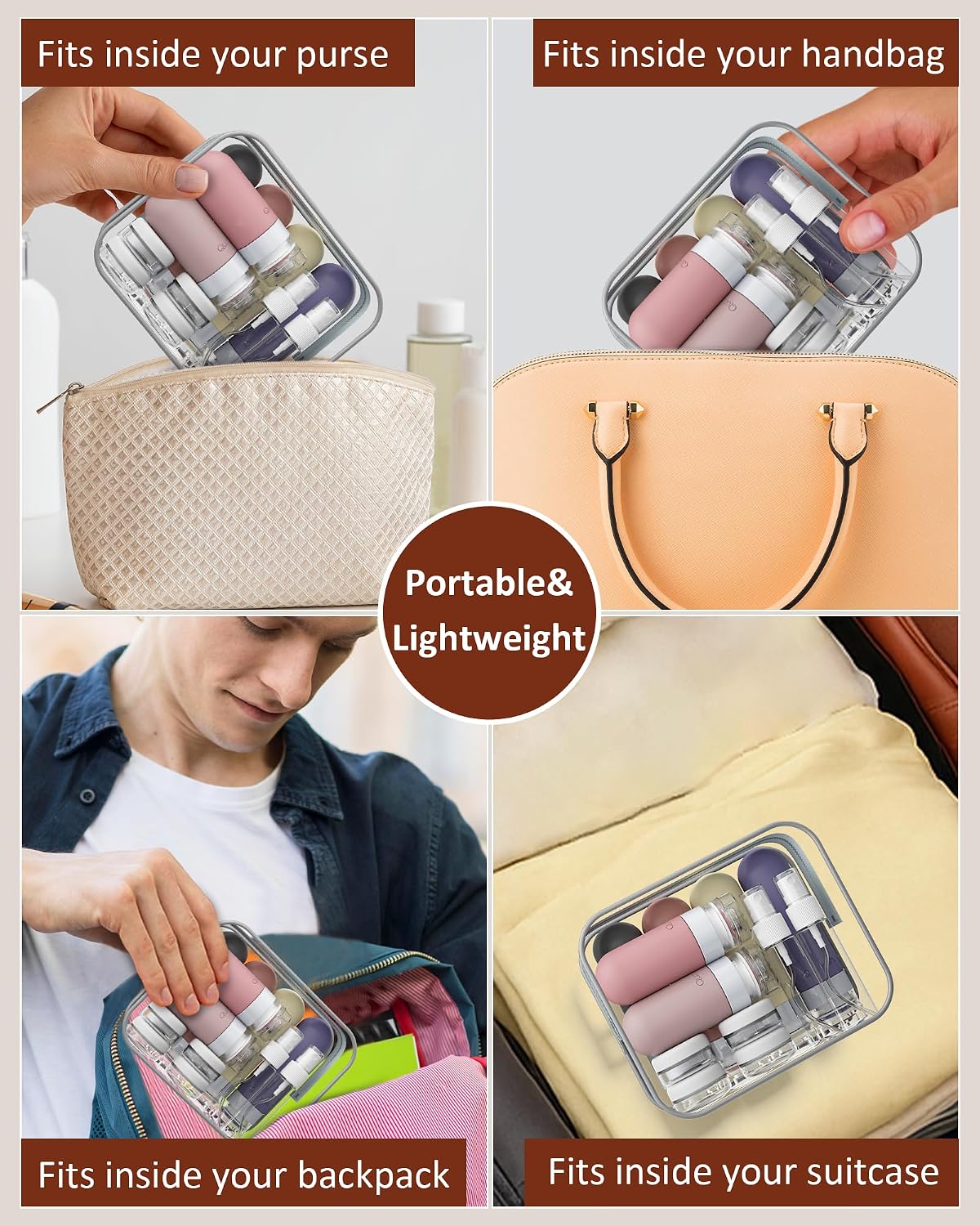 Travel Bottles for Toiletries - TSA Approved Leak Proof Silicone Containers | 20 Pack, Dusty Pink
