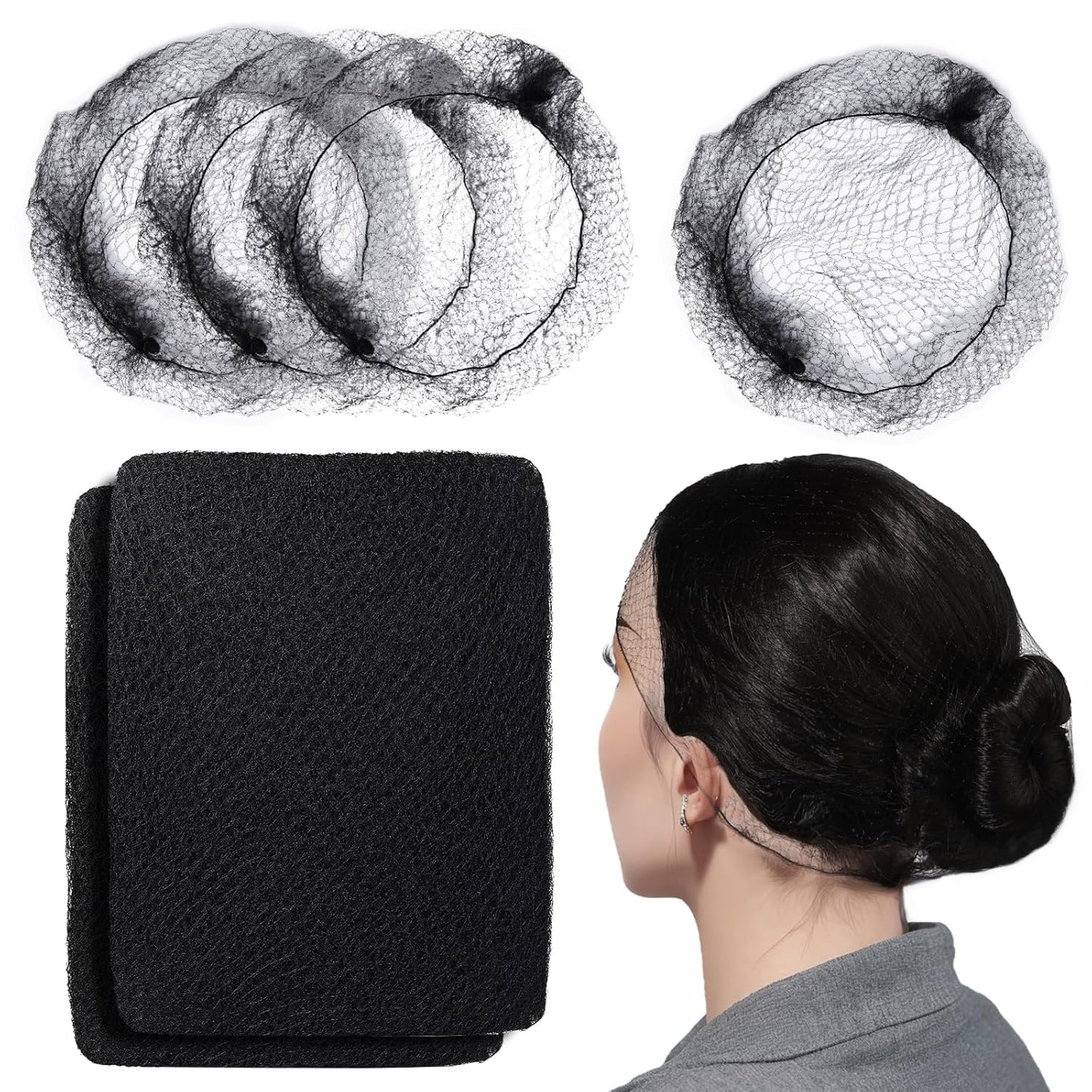 Black Hair Nets - 60 Pcs Invisible Nylon Hairnets for Food Service Workers | 24-Inch Size for Men & Women