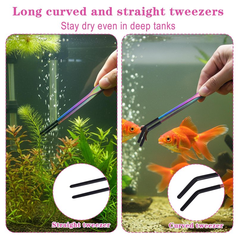 LXUEJIE 3PCS Stainless Steel Reptile Feeding Tongs with Rubber Tip, 10.6" Straight Curved Long Tweezers, Extra Long Aquarium Tweezers for Bearded Dragons, Lizards, Terrarium Tank Supplies