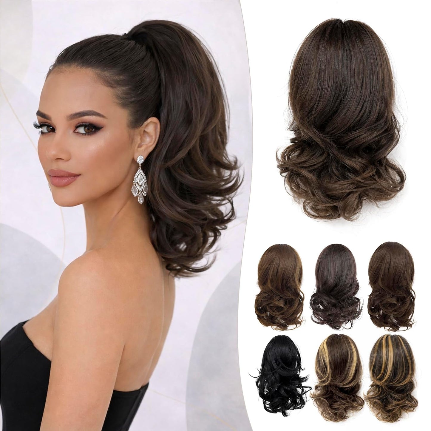 Curly Ponytail Extension Clip - 14 Inch Clip-On Hair Extension | Chocolate Brown