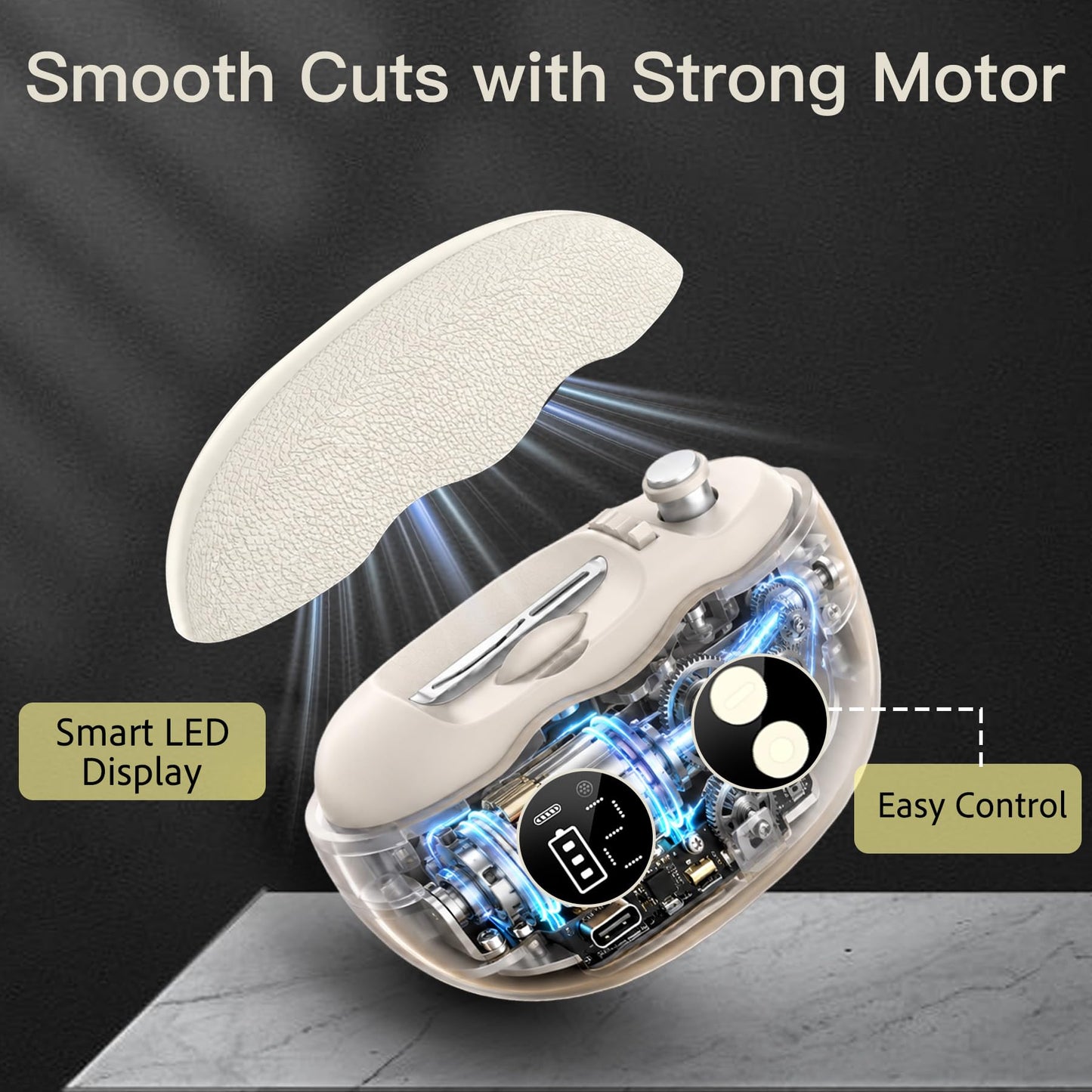 Yionkin Electric Nail Clipper, 3 in 1 Electric Nail Clippers with Interchangeable Heads, Built-in Magnifier, Dual Polishing Modes, LCD Display, Debris Storage, for Seniors, Adults, Kids