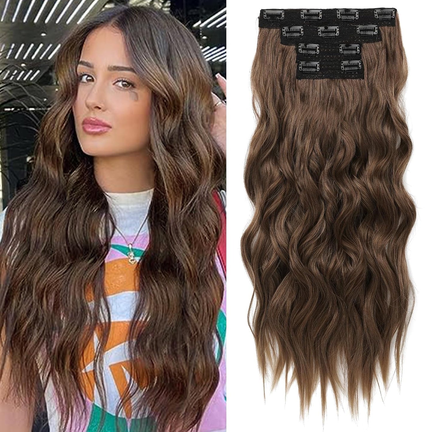 REECHO Clip-In Hair Extensions - 24" Thick Blonde Beach Waves | Invisible Lace Weft, Natural Soft Hairpieces for Women