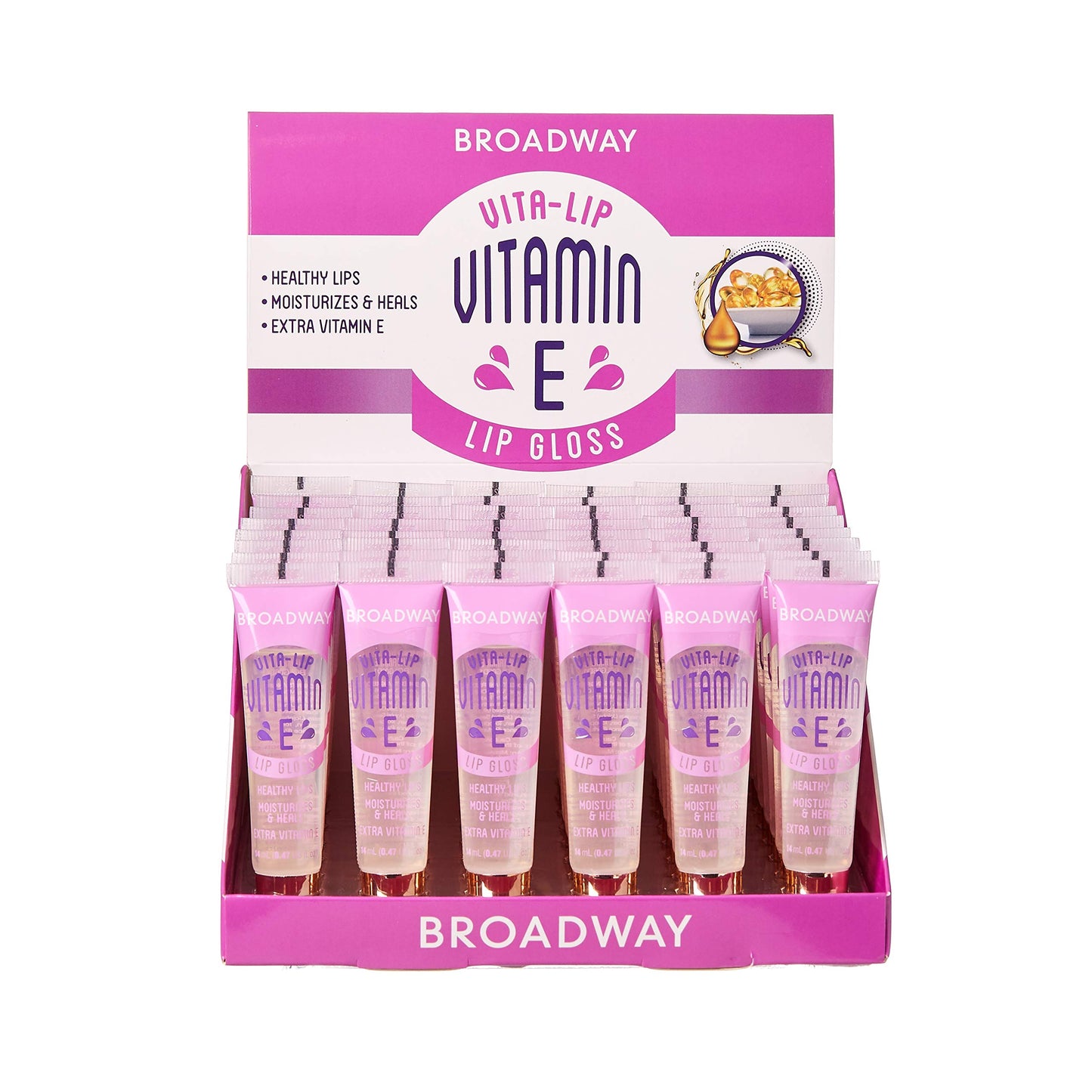 Ruby Kisses Broadway Vita-Lip Clear Lip Gloss (Vitamin E 48 Pack), Ultra-Hydrating & Soothing Formula with Multi-Vitamin Oils, High-Shine Non-Sticky Finish, Healing Lip Balm for Healthy Lips