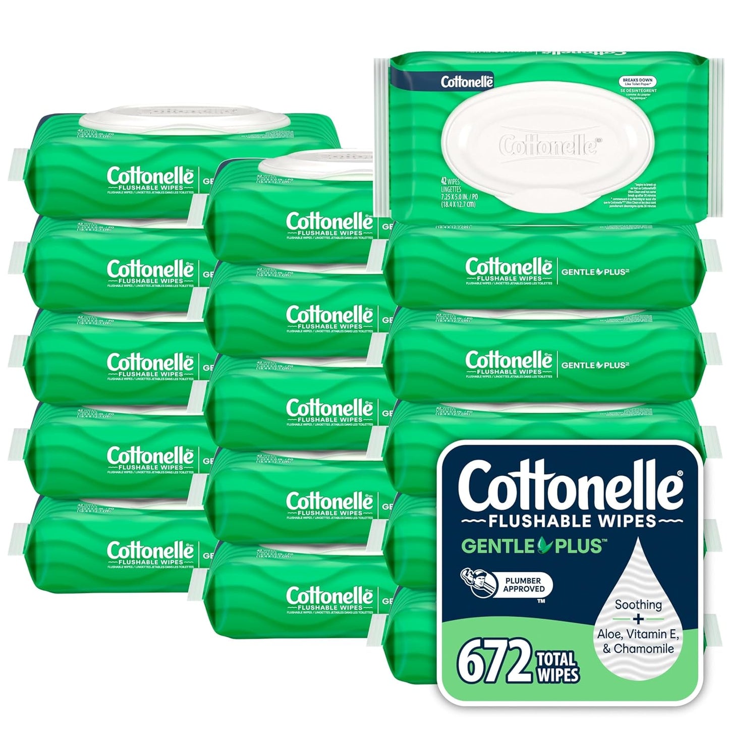 Cottonelle Flushable Wet Wipes - Fresh Feel Adult Wipes | 8 Flip-Top Packs, 42 Wipes Each (336 Total)