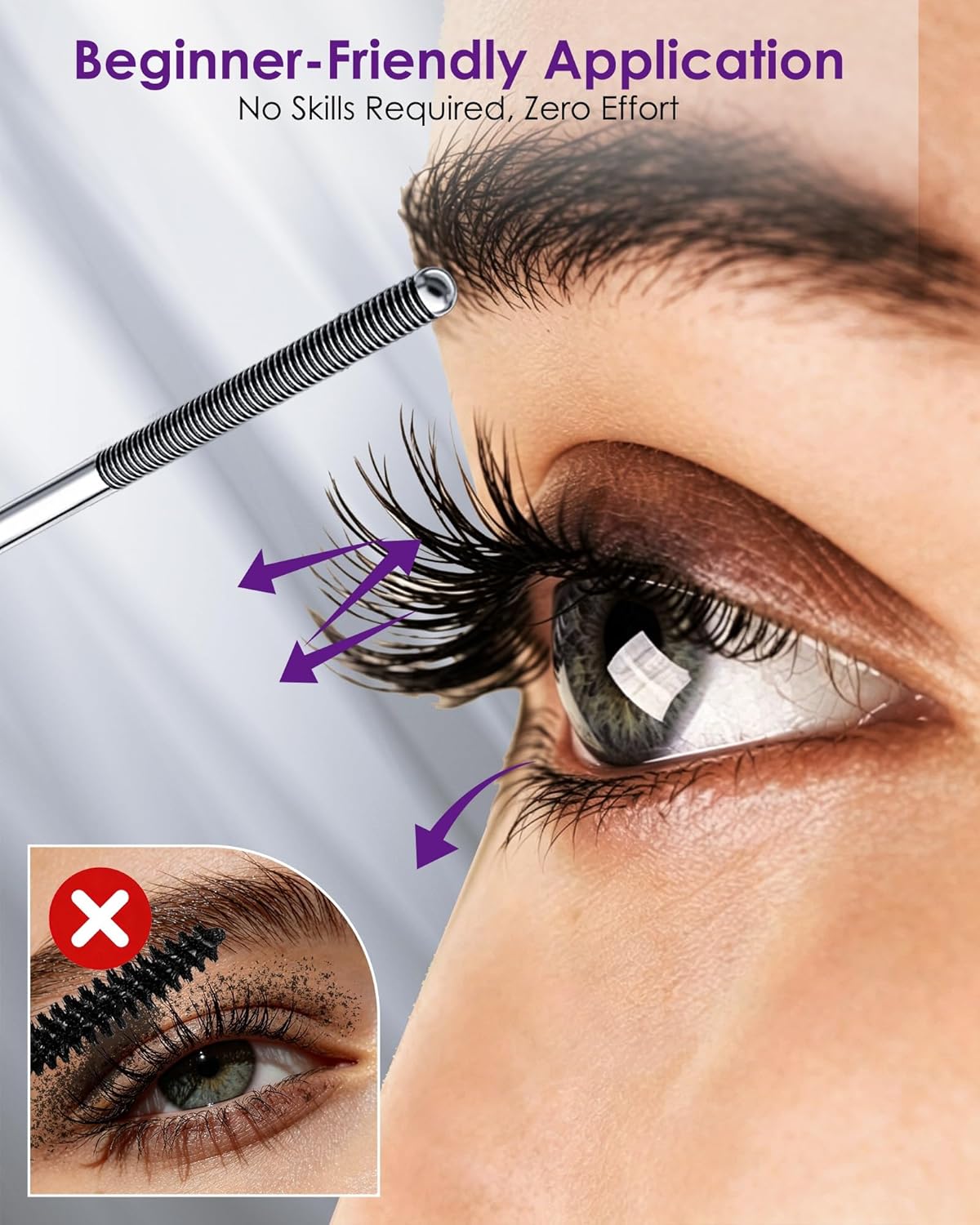Iron Wand Mascara - 5D Curling Waterproof Formula for Volume & Length | Washable Metal Wand, Black