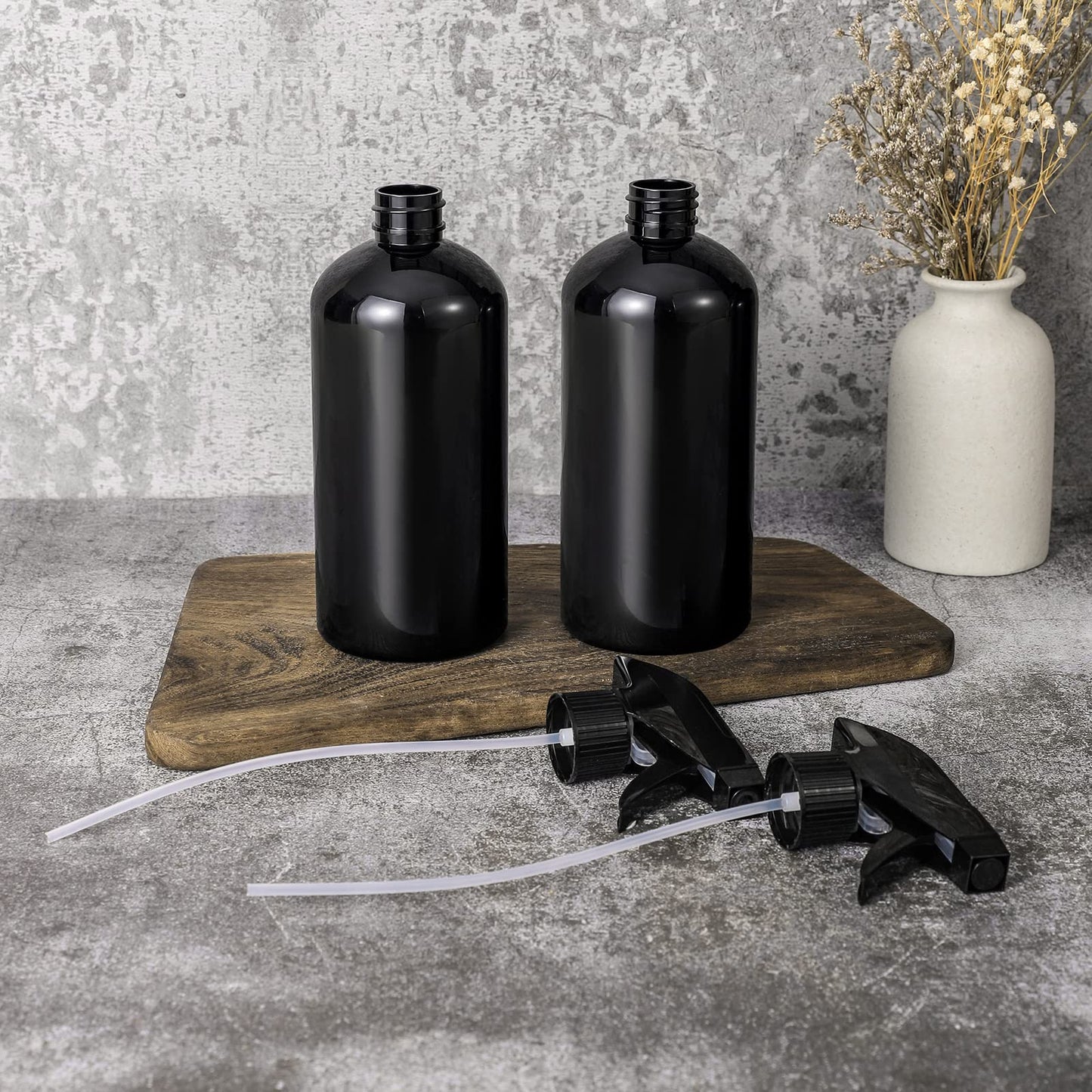 Plastic Spray Bottle, 17oz Refillable Versatility Sprayer, Black, 2 Pack