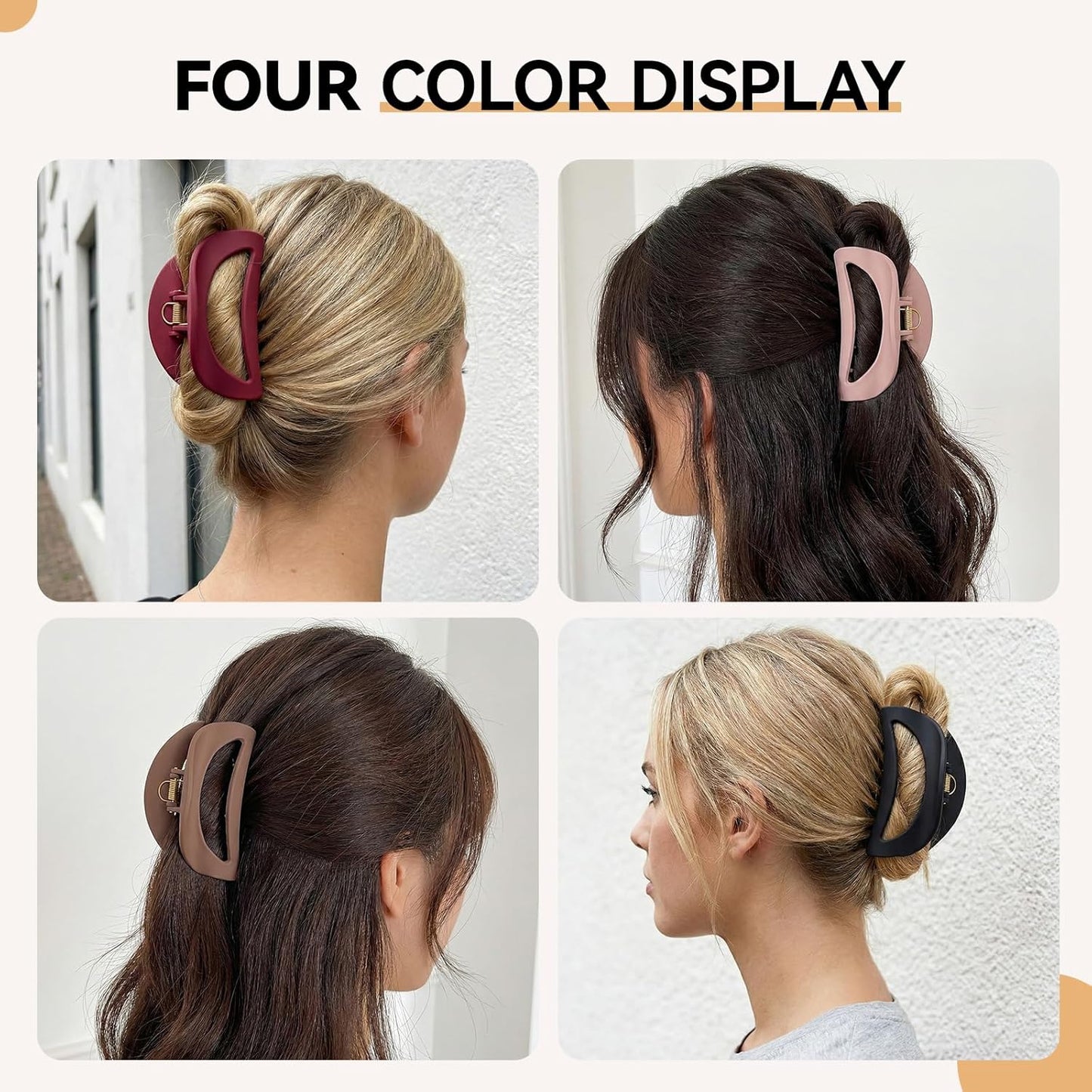 Large Soft Matte Claw Clips - 4Pcs Non-Slip Strong Hold for Thick/Curly Hair | 4.1" Durable Design