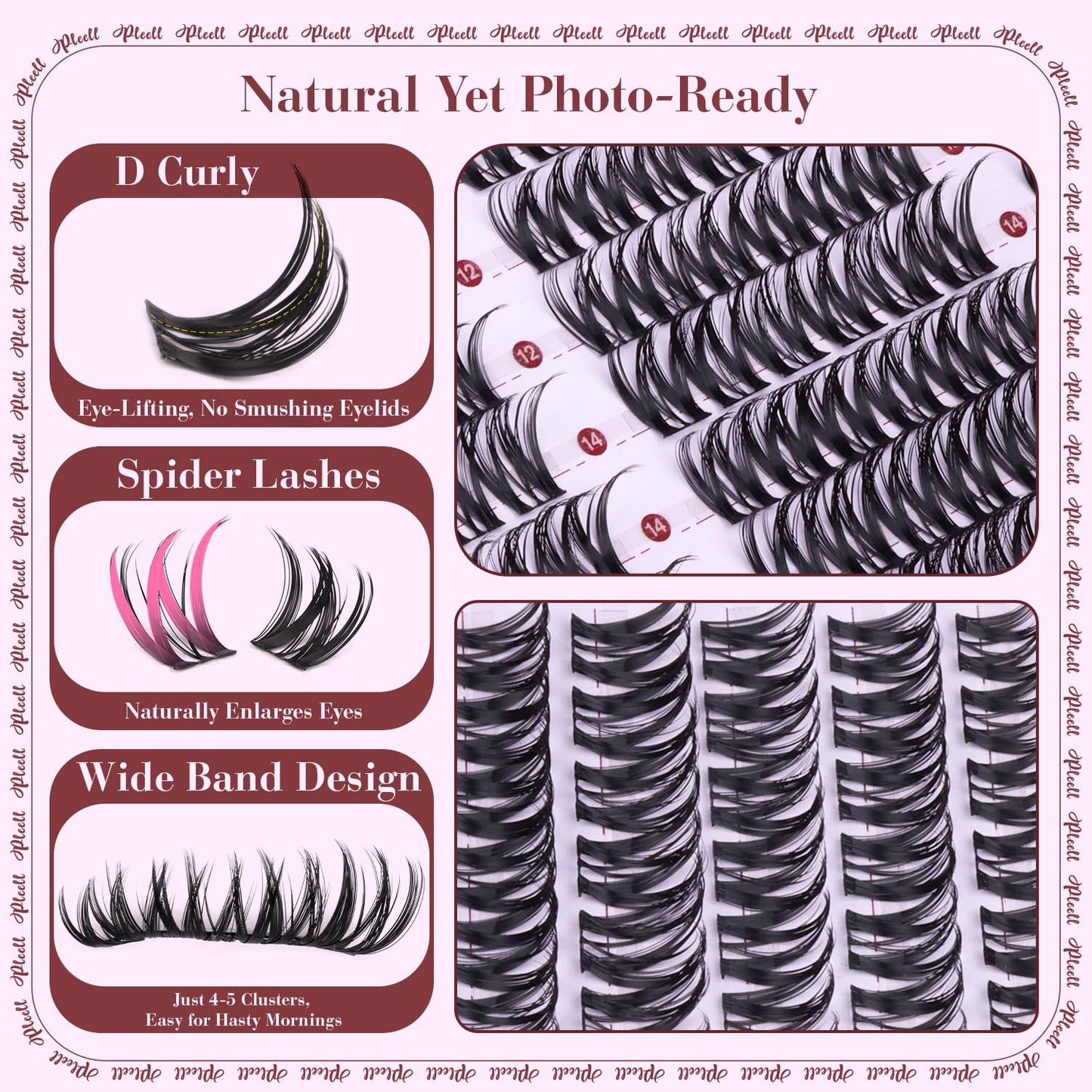 Flaunt Lash Clusters Wispy Eyelash Clusters 10-16mm Volume Cluster Eyelash Extensions Faux Mink D Curl Lashes Clusters Spider Individual Lashes Extensions with Wide Band by Pleell