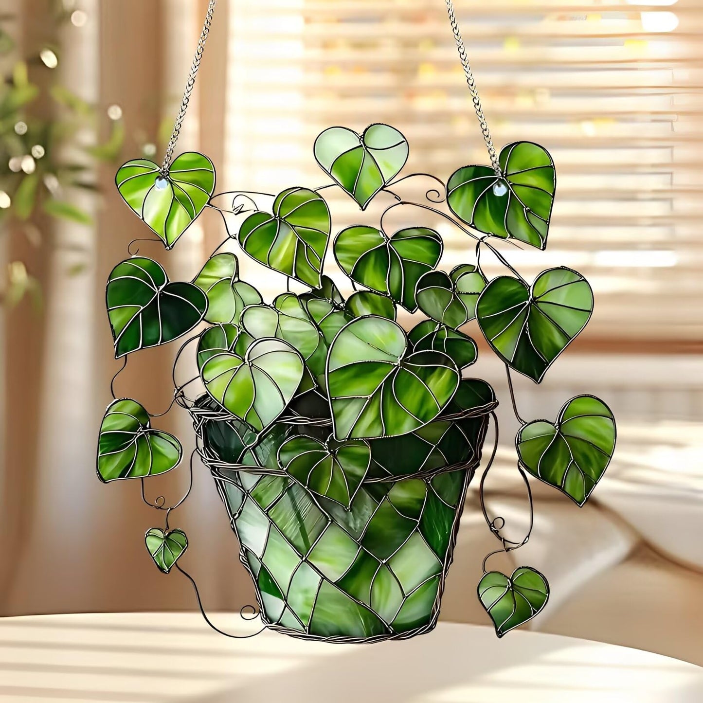 1PC Heart - Leaf Plant Acrylic Suncatcher Hanging, 7.08 inch Window Decor with Printed Stained Glass Style Design, Rainbow Maker Wall Art, Gift Idea & Garden Ornament Indoor Outdoor Use/ZW-03