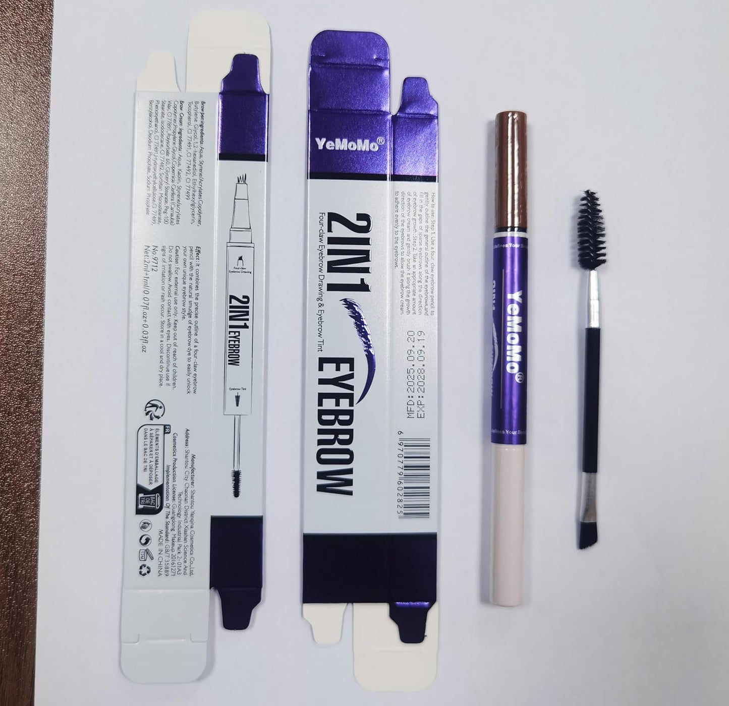 2-in-1 Eyebrow Pen with Tinting Gel - Waterproof Microblading Pencil | 5 Natural Shades, Dark Brown