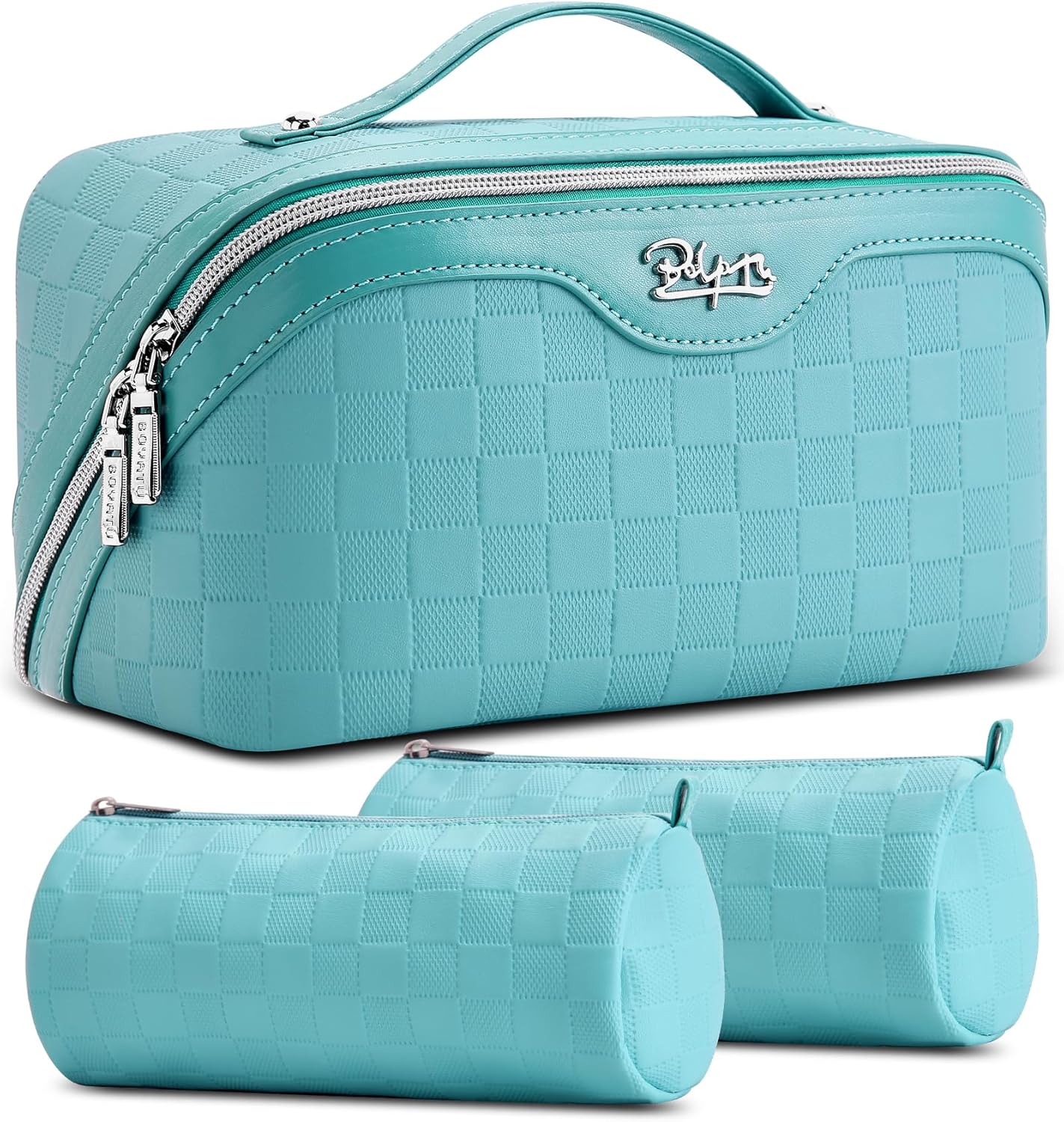 Travel Makeup Bag Organizer Set - 3 Pcs Waterproof Vegan Leather Cosmetic Bags for Women | Black