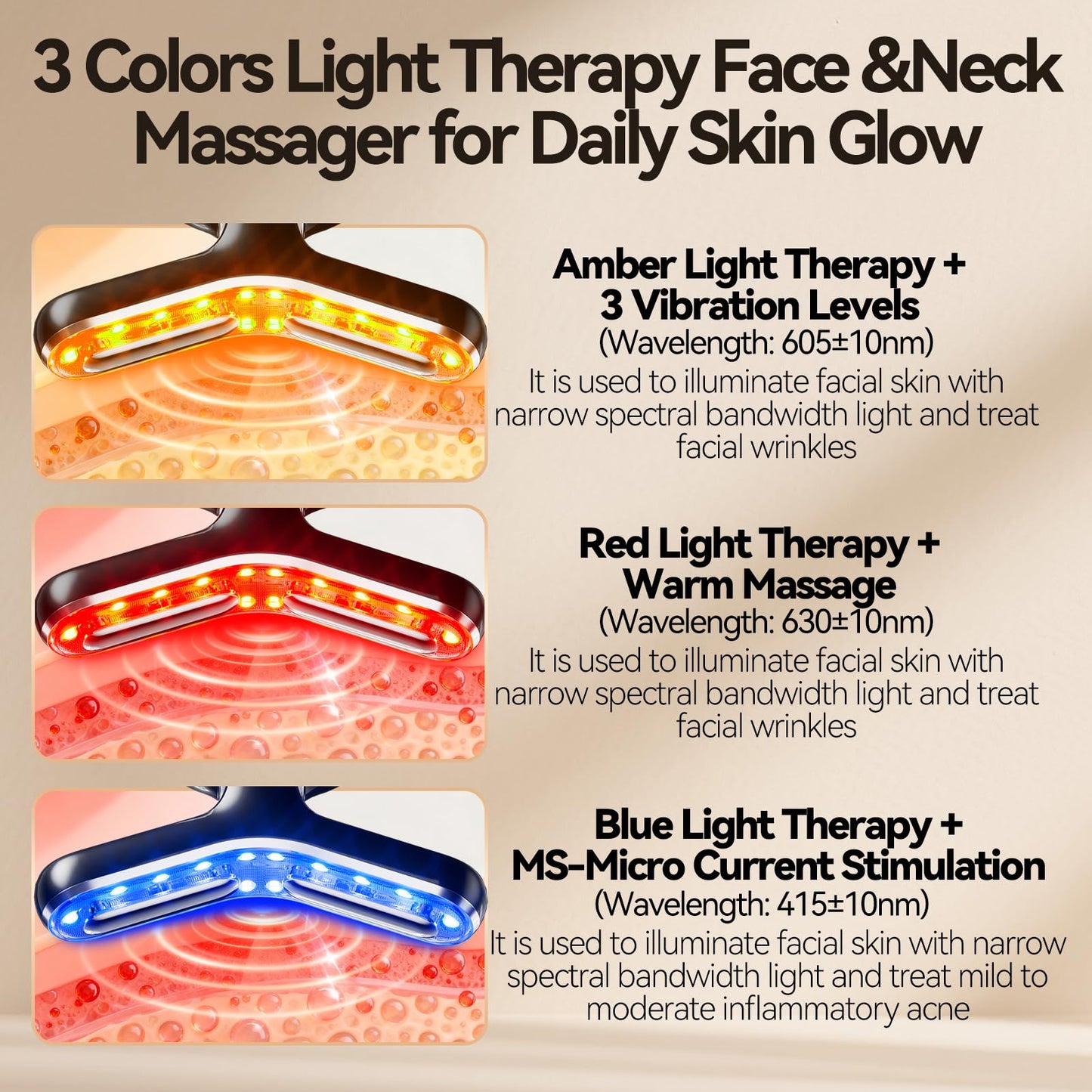 Micro-Current Facial Beauty Device, Red Light Therapy for Face and Neck with Vibration, 3 Color LED Mode Face Massager for Treat Facial Wrinkles and Skin Care - FDA Cleared (Black)