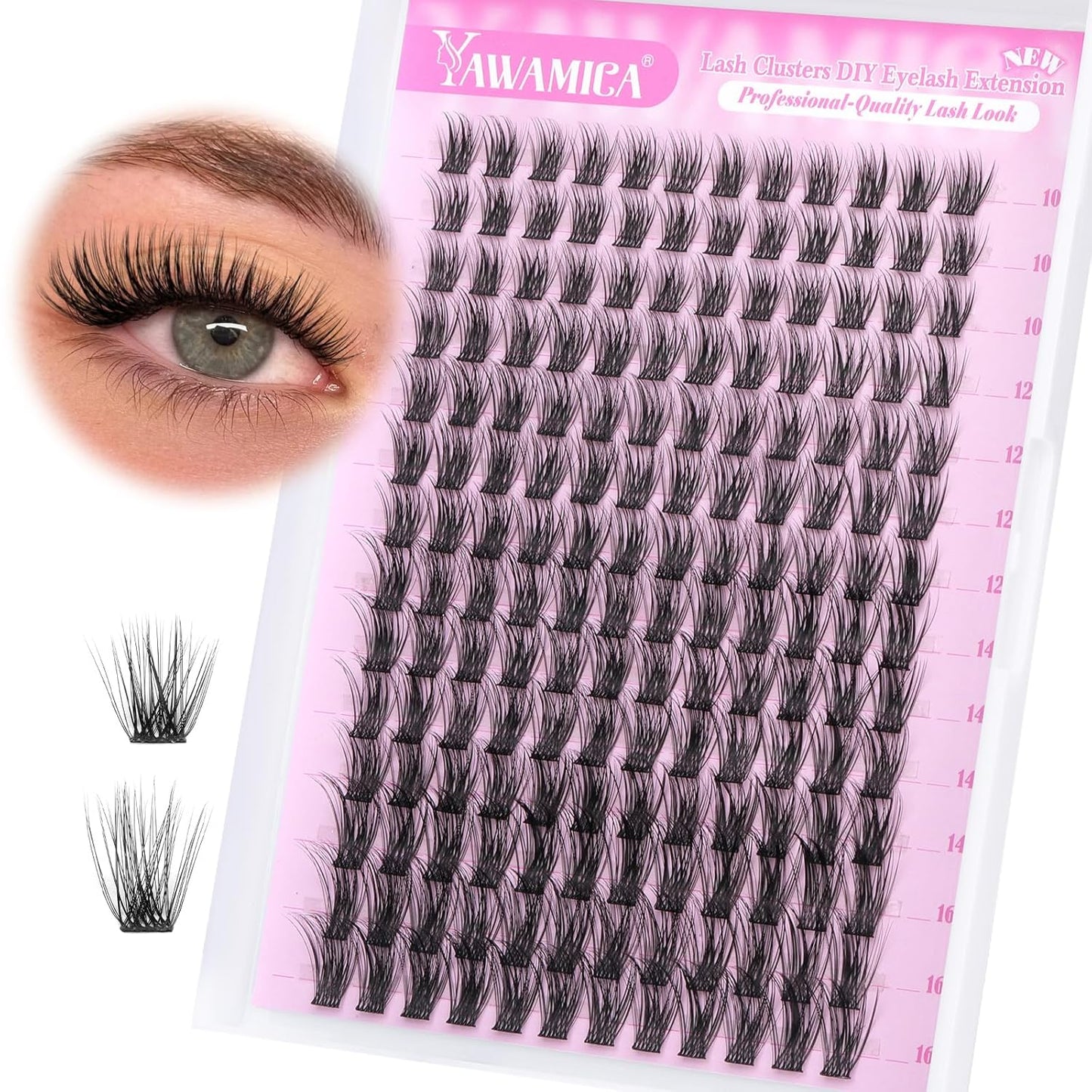 Eyelash Extension Kit - Fluffier Thick Volume 14-20mm D Curly Mink Lash Clusters | 240pcs DIY Individual Lashes with Bond, Seal & Applicator