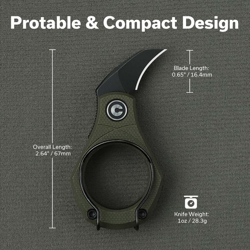 CIVIVI Pyrus Mini Keychain Knife (1 Piece), Small EDC Pocket Folding Box Cutter with 14C28N Blade & Ringed G10 Handle, Christmas Stocking Stuffers Gift for Men Women C23038-4, OD Green