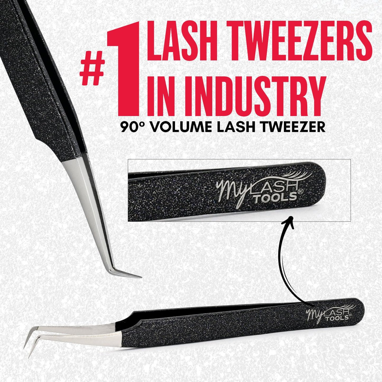 My Lash Tools 90° Volume Fiber Tip Lash Tweezers – 12cm Eyelash Extension Tweezer with Nano Grip Tip, Stainless Steel, Non-Slip Handle (Black)