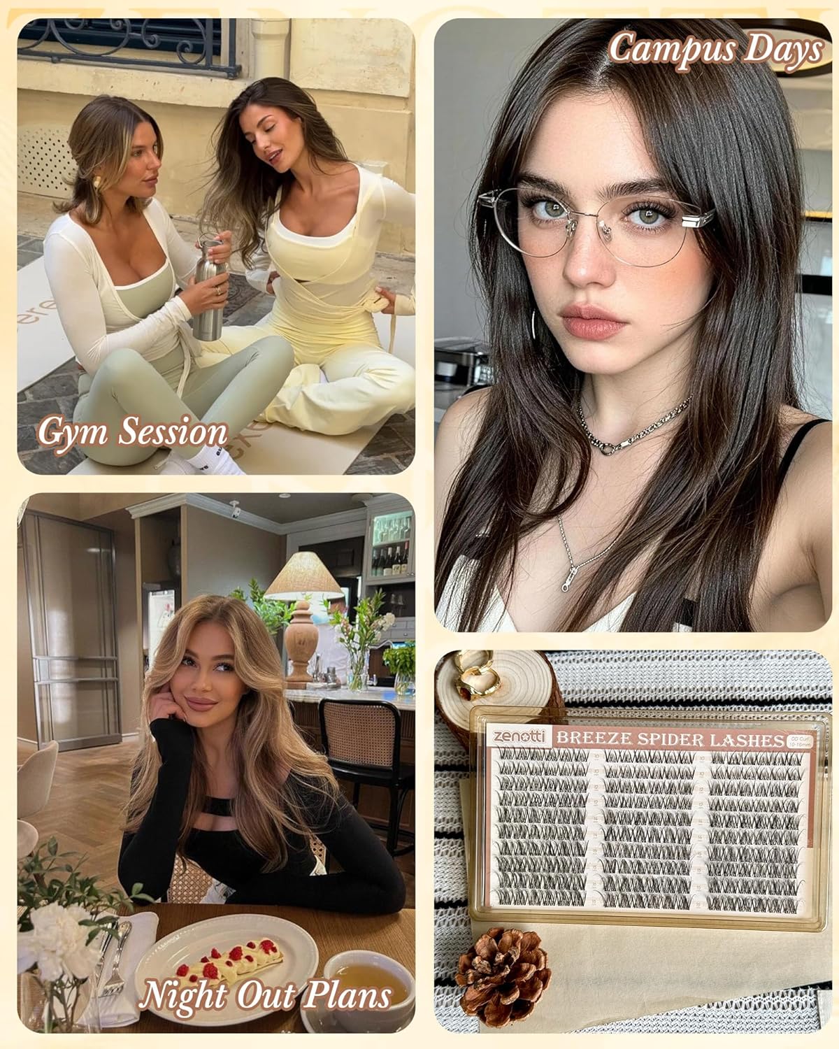 Natural Eyelash Clusters - Spider Breeze DD Curl 180PCS Wispy Extensions | Kim K Style with Invisible Band
