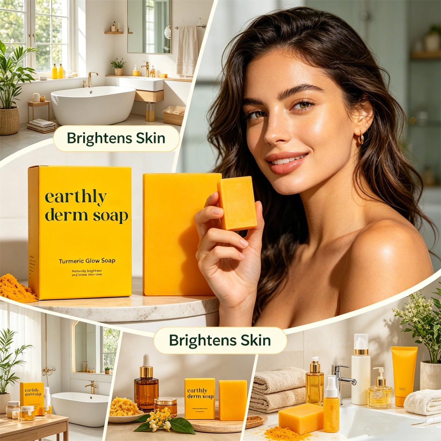 Earthly Derm soap Turmeric Glow Soap, Natural Handmade Bar, Gentle Cleansing and Moisturizing, for All Skin Types (1PCS, 3.5OZ)