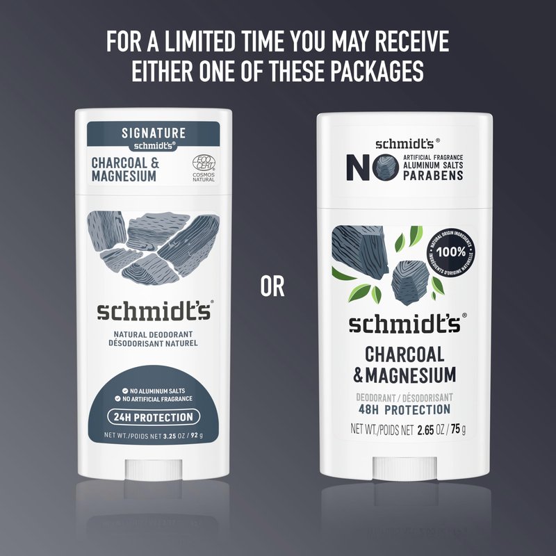 Schmidt's Aluminum-Free Vegan Deodorant Charcoal & Magnesium with 24 Hour Odor Protection, for Women and Men, Natural Ingredients, Cruelty-Free, 2.65 oz