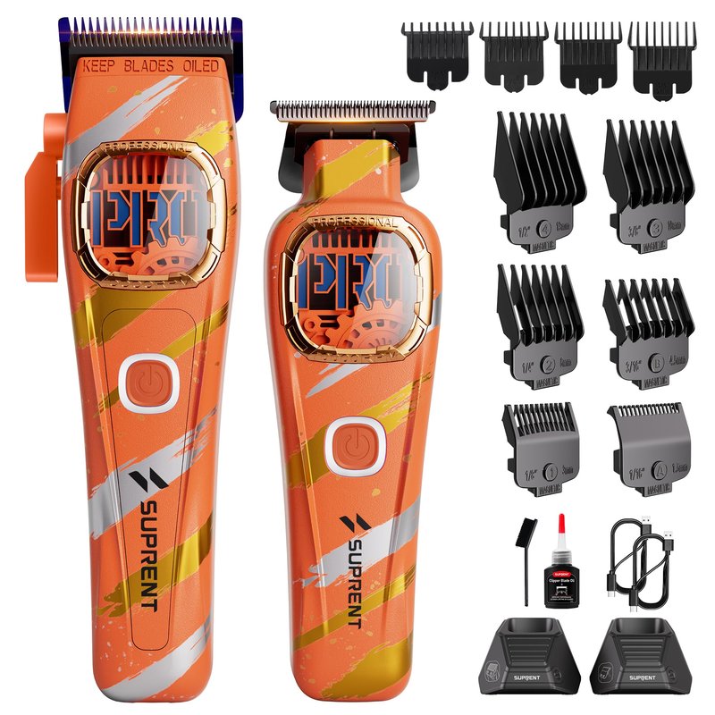 SUPRENT Sandstorm Professional Hair Clippers for Men - High Performance Motor Barber Clippers & Zero Gapped Trimmer Combo, Blue Titanium Blades, Cordless Hair Cutting Kit with Charging Stand