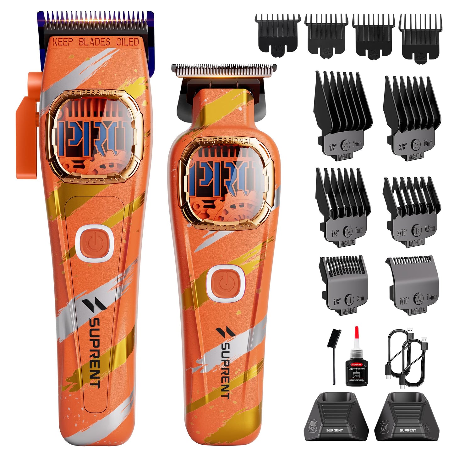 SUPRENT Sandstorm Professional Hair Clippers for Men - High Performance Motor Barber Clippers & Zero Gapped Trimmer Combo, Blue Titanium Blades, Cordless Hair Cutting Kit with Charging Stand