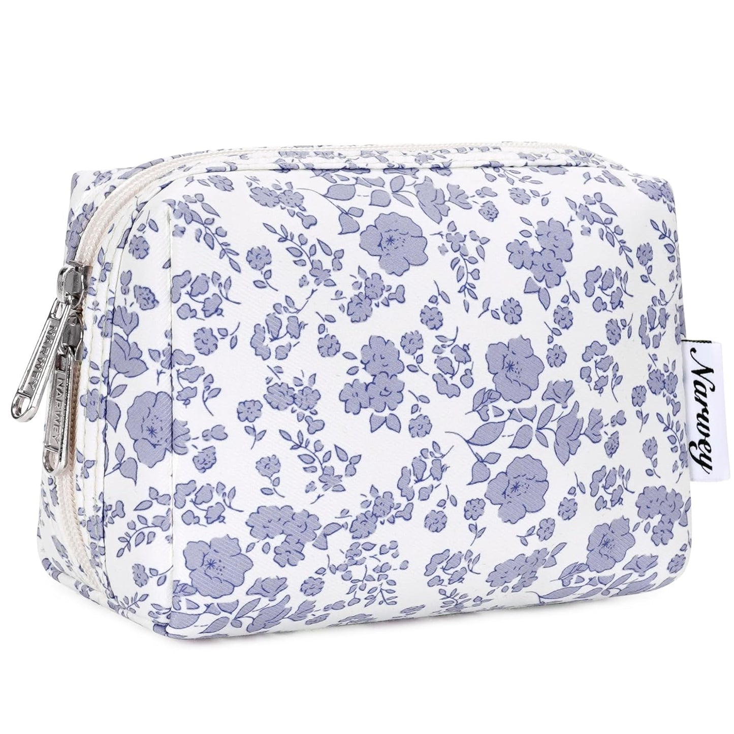 Checkered Makeup Bag - Travel Cosmetic Organizer with Compartments | Large Sky Blue Checkerboard