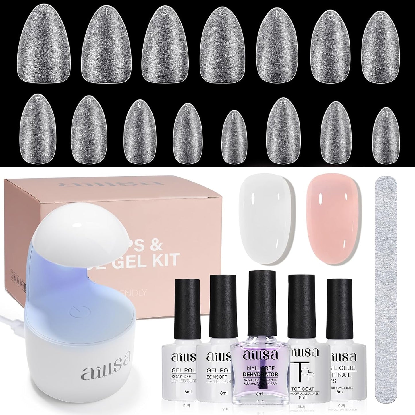 Almond Nail Kit - 240pcs Short Gel Nail Tips with UV Lamp & 2-in-1 Glue | DIY Home Salon Essentials
