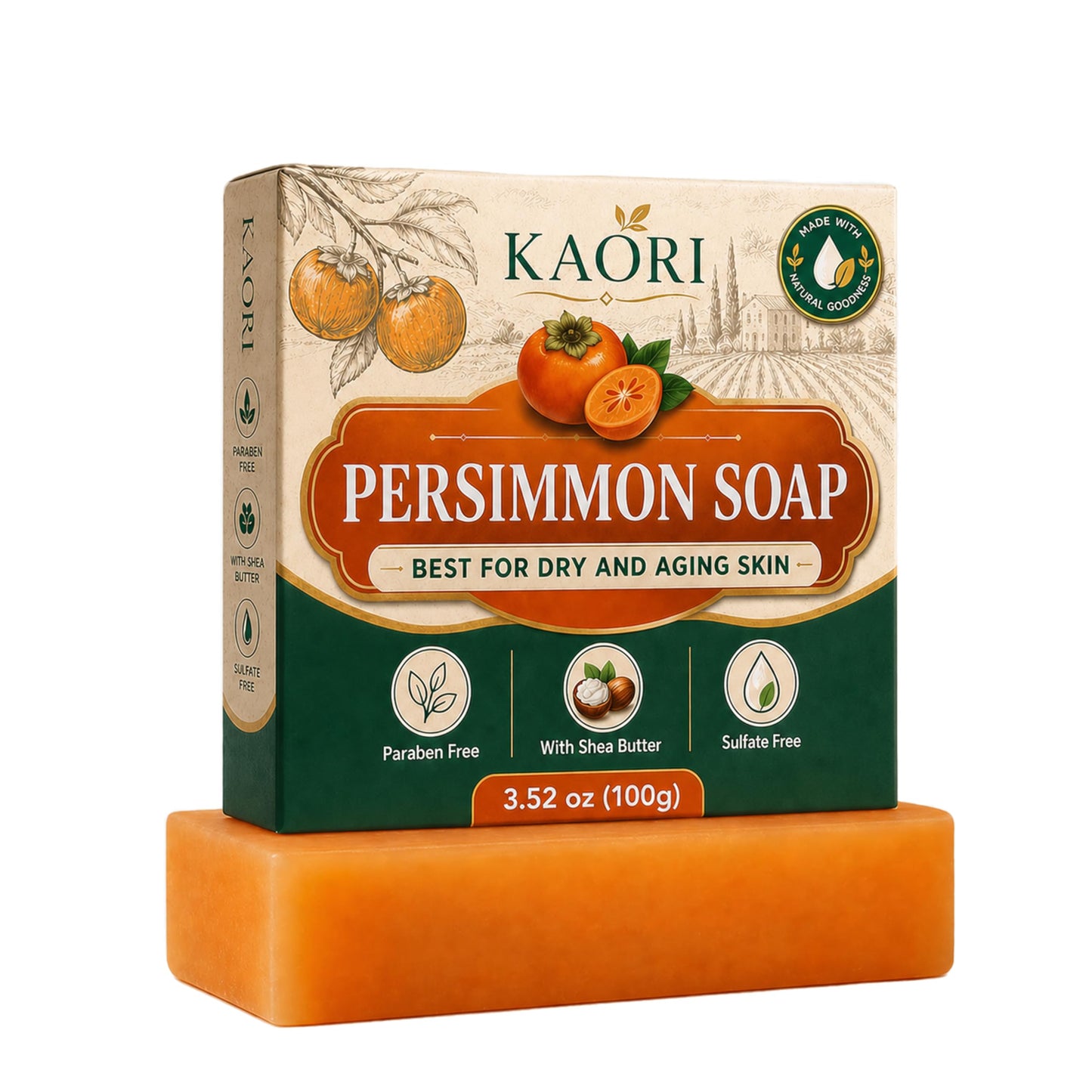 shekys KAORI Deodorizing Persimmon Soap |Feel fresh and clean all day long | with Persimmon Extract for Men & Women (1pc)