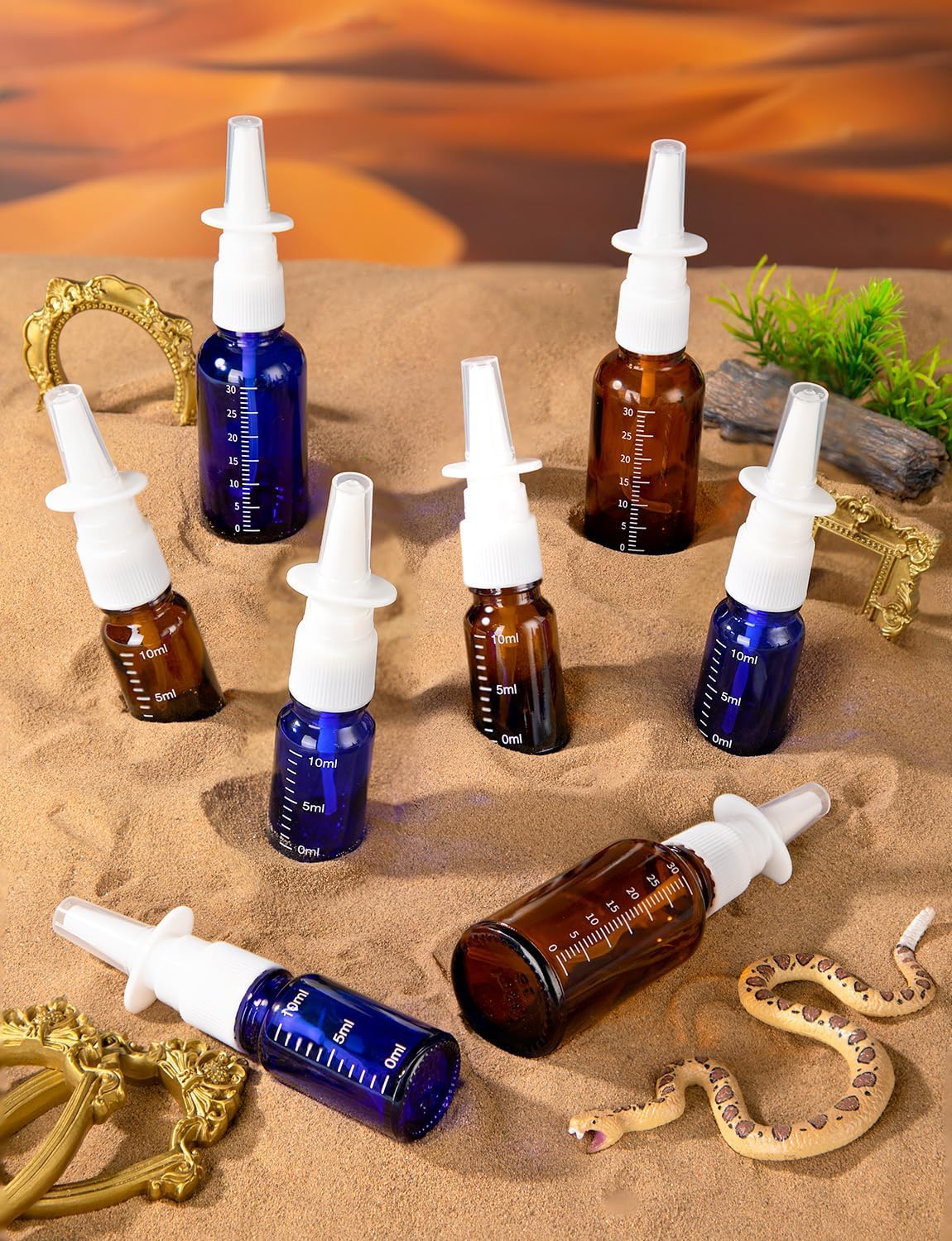 Nasal Spray Bottles - 10 Pcs 30ML Refillable Brown & Blue with Funnels & Labels | Perfect for Travel