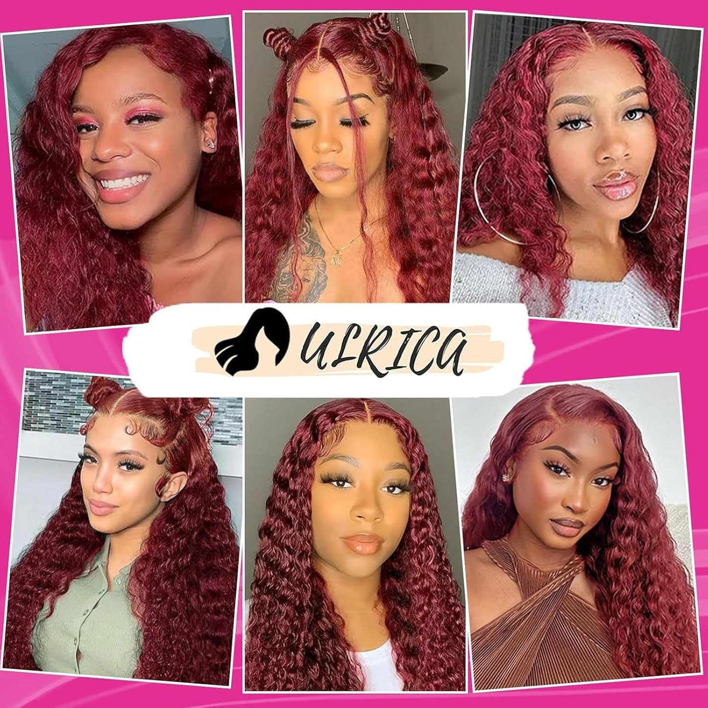 Burgundy Human Hair Wig - Water Wave Lace Front, 26-Inch 99J Deep Wave for Women | HD Transparent 13x4