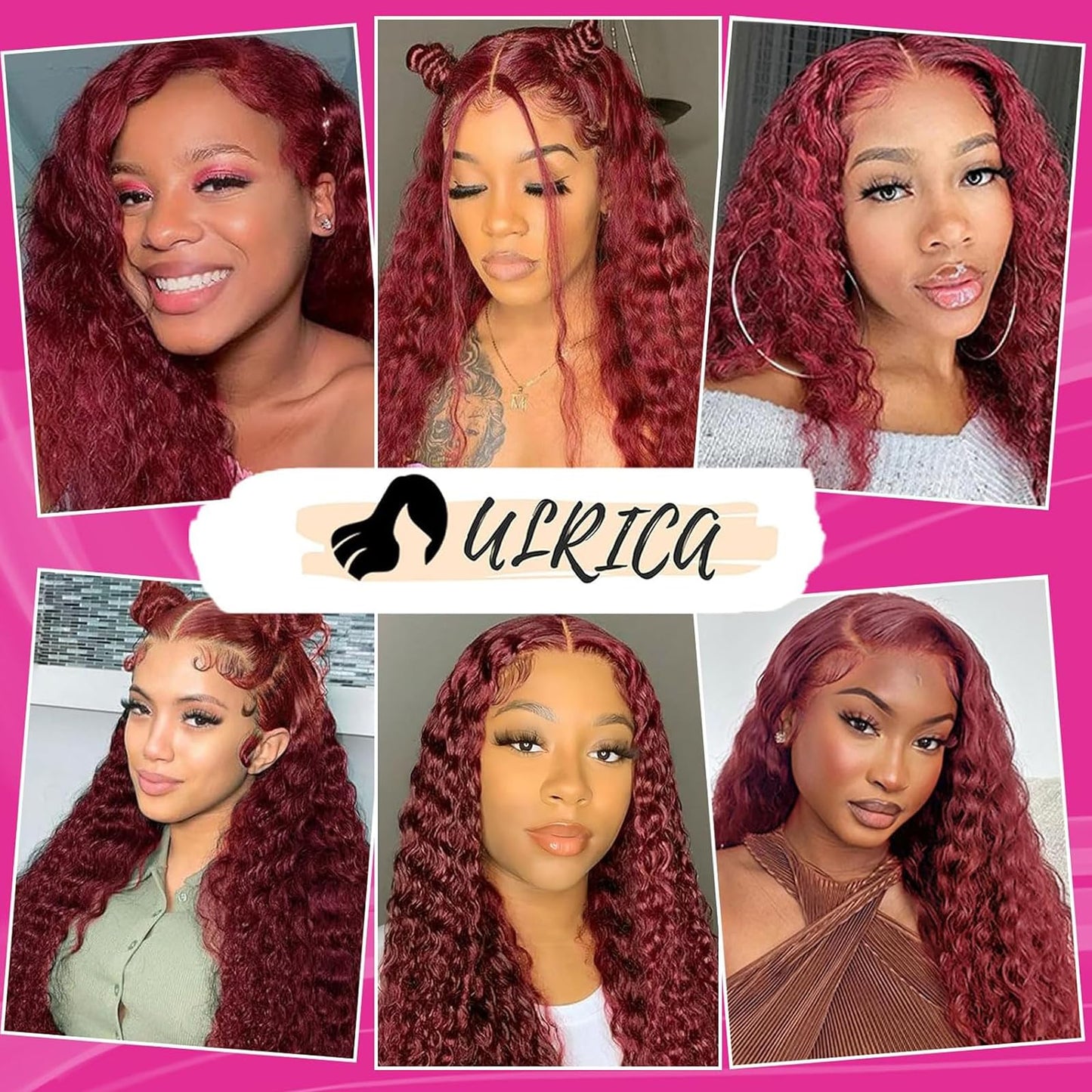 ULRICA 32 Inch Water Wave Red Human Hair Wig 99j Burgundy Lace Front Wigs Human Hair for Women Red Deep Wave Wig 13x6 HD Lace Curly Burgundy Wig