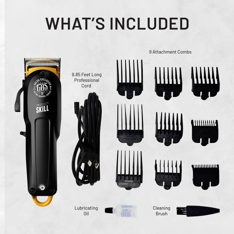 GA.MA Absolute Skill Professional Hair Clipper, Corded & Cordless, F-Wedge Blade for Fading, DLC Stainless Steel Blade, 60 Min Runtime