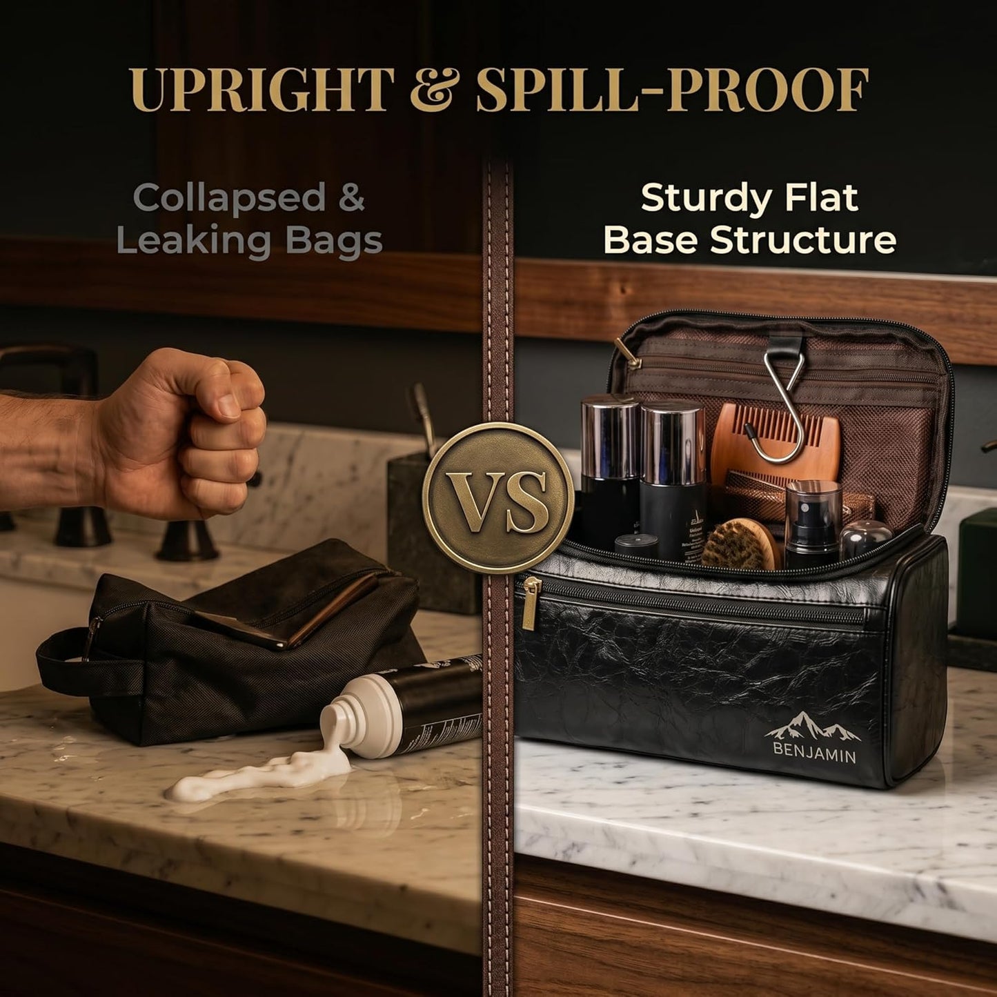 Personalized Leather Toiletry Bag for Men - Custom Engraved Travel Organizer | Groomsmen Gift (Coffee)