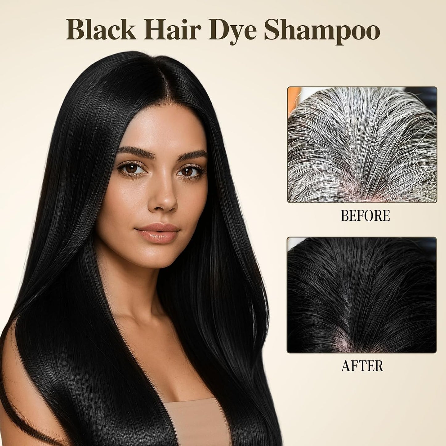 Black Hair Dye Shampoo - 3 in 1 Semi-Permanent Gray Coverage for Men & Women | Herbal Ingredients
