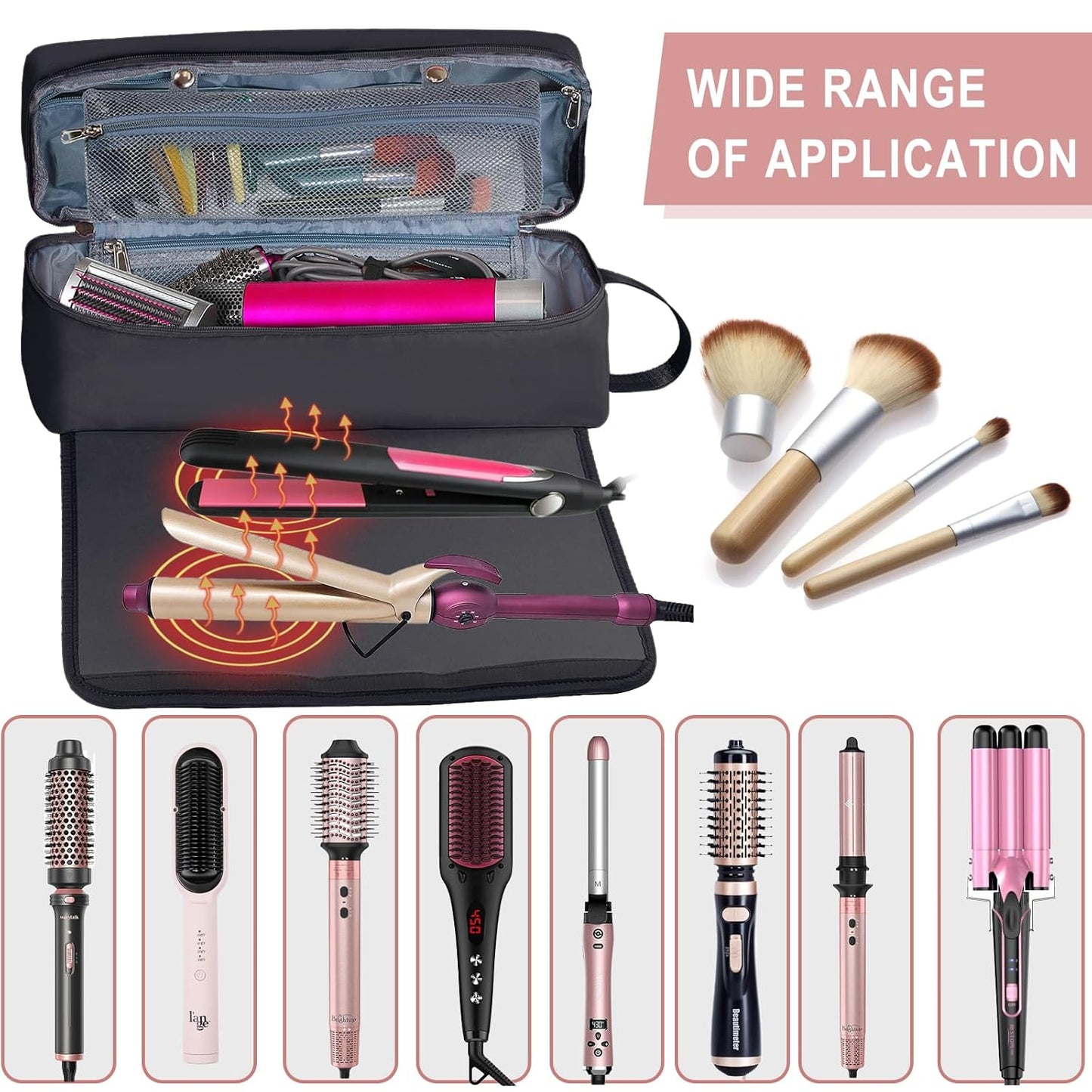 Hair Tools Travel Bag - Heat Resistant Mat & Storage Case for Hair Dryer, Flat Iron, Curling Iron | Essential Haircare Accessories for Women