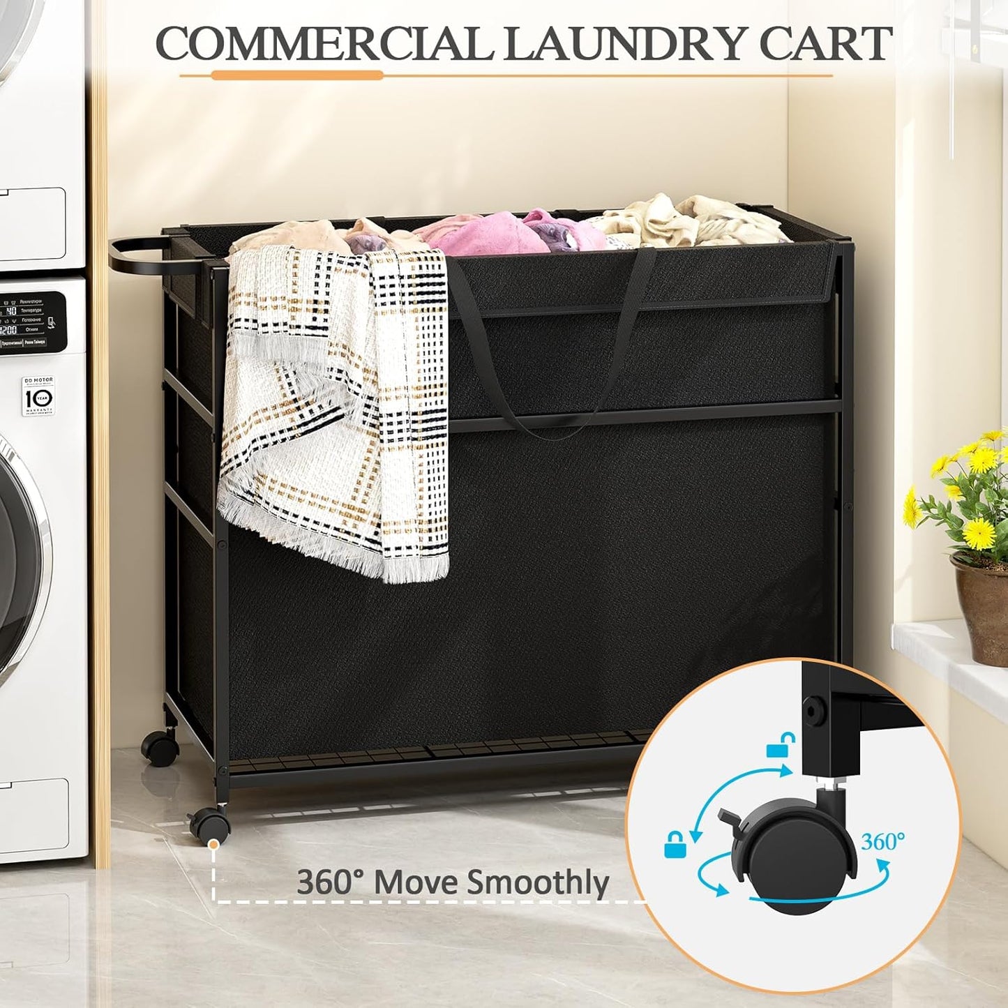 Commercial Trash Can Cart - 51.5 Gallon Lockable Office Trash Bin | Large Capacity Laundry Organizer for Home & Office