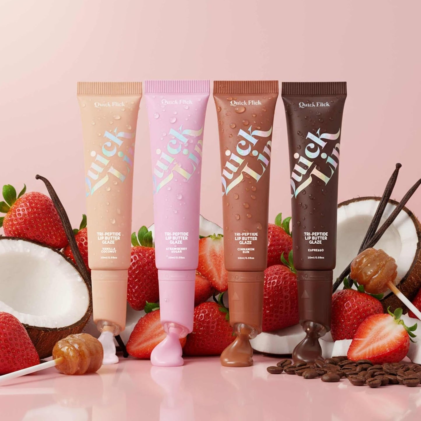 Tri-Peptide Lip Butter Glaze - Strawberry Sugar Pink Moisturizing Lip Balm | Hydrating Formula