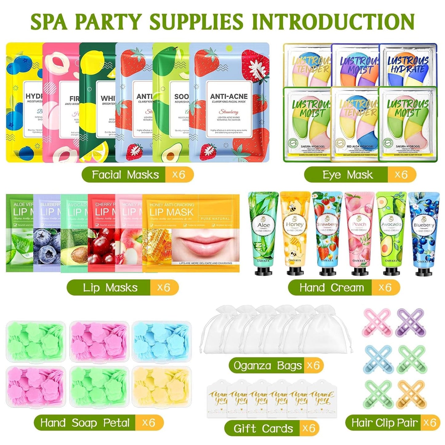 48PCS Spa Party Favors - Face Masks, Hand Cream, Hair Clips & More | Perfect Group Gifts & Thank You Presents