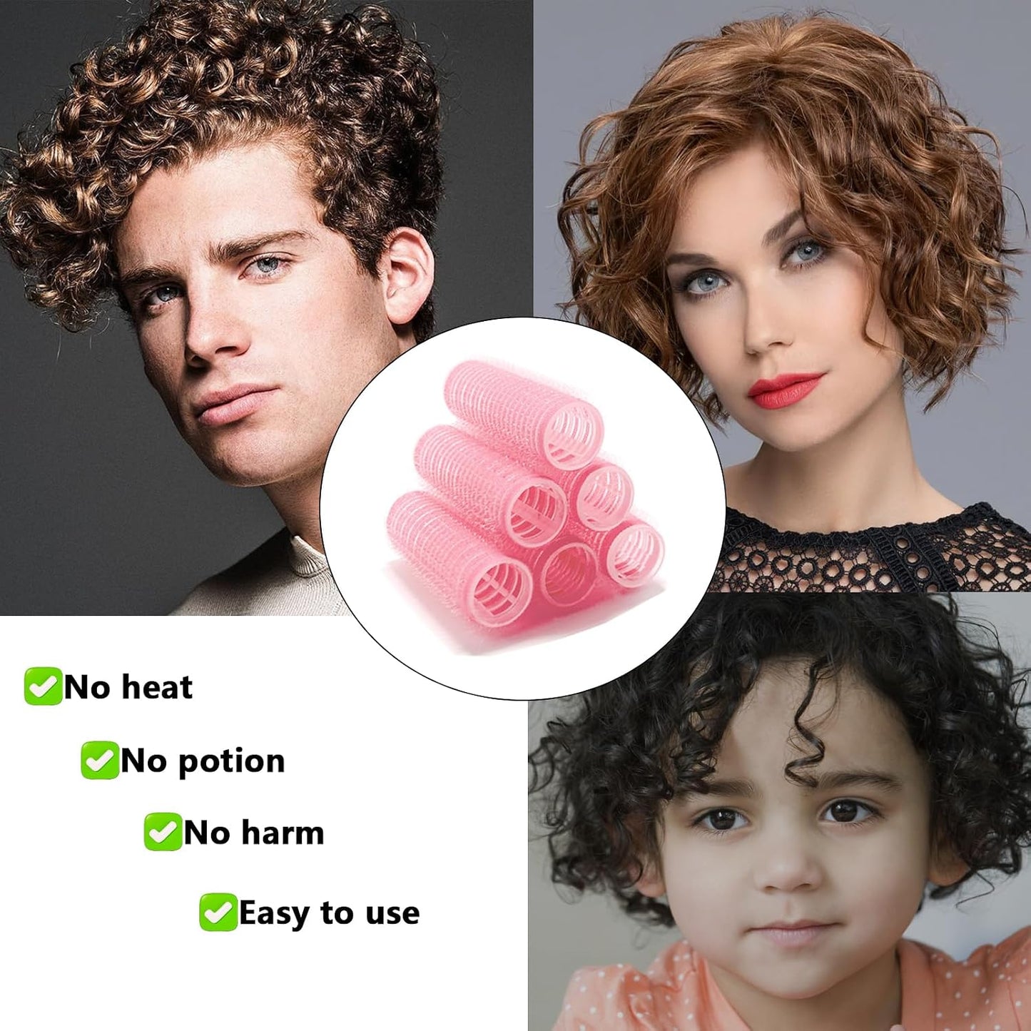 Self Grip Hair Rollers - 18Pcs Heatless Curlers for Short Fine Hair | DIY Plastic Styling Tools (0.8 x 2.4 Inch)