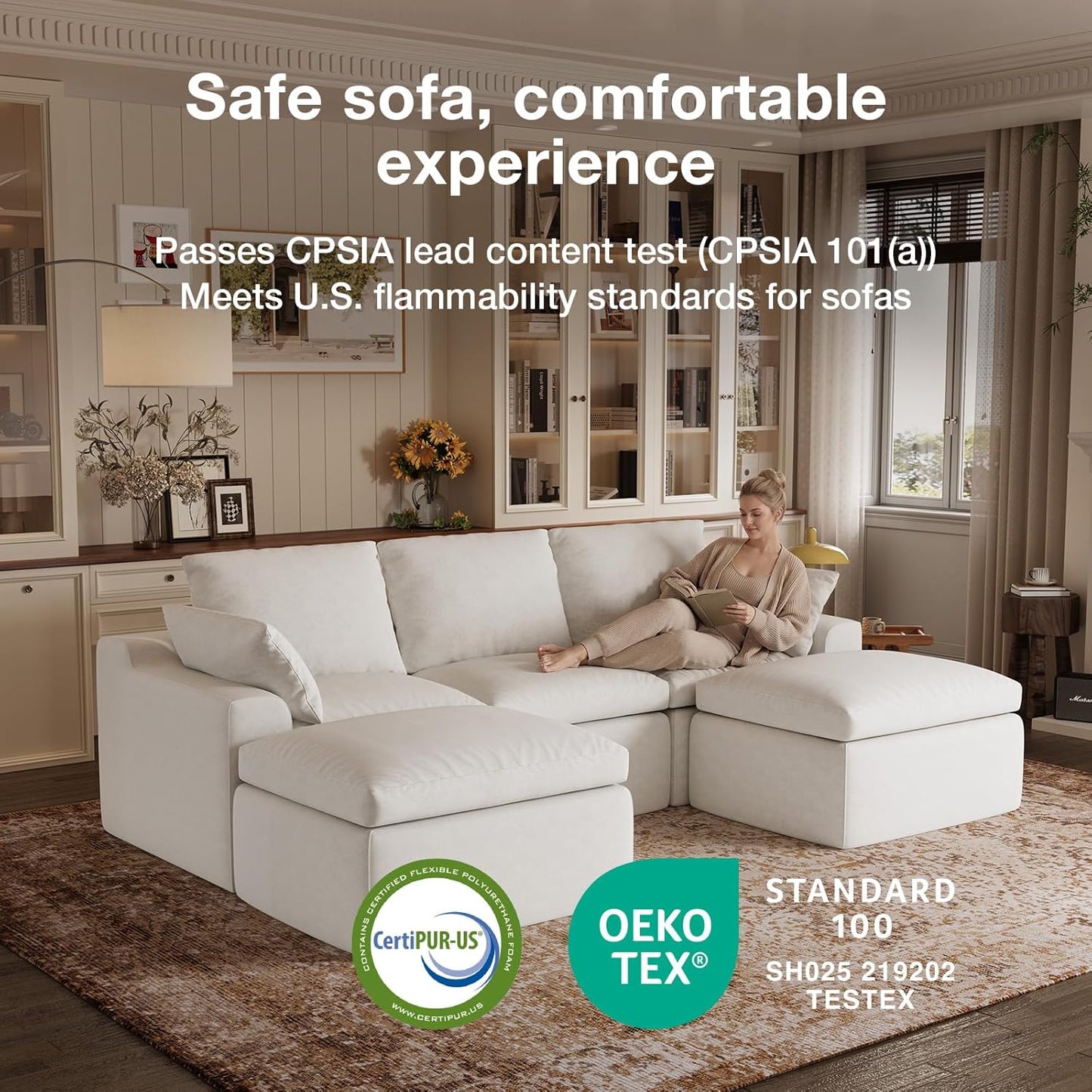 Modular Cloud Couch - Modern Sectional Sofa with Smart Coil® Support | Chenille Fabric, 5-Seater, White