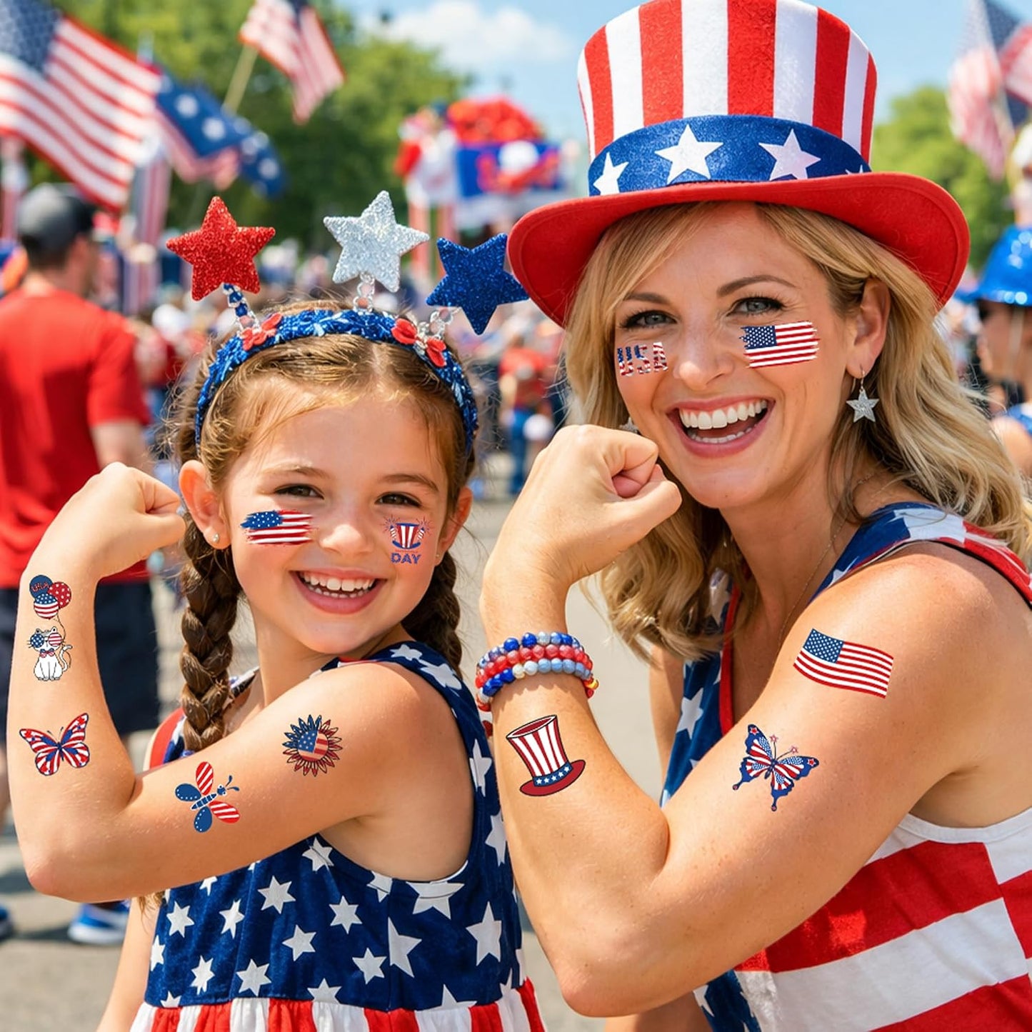 150PCS 4th of July Temporary Tattoos - Patriotic USA Flag Designs for Kids | Independence Day Party Favors & Decorations