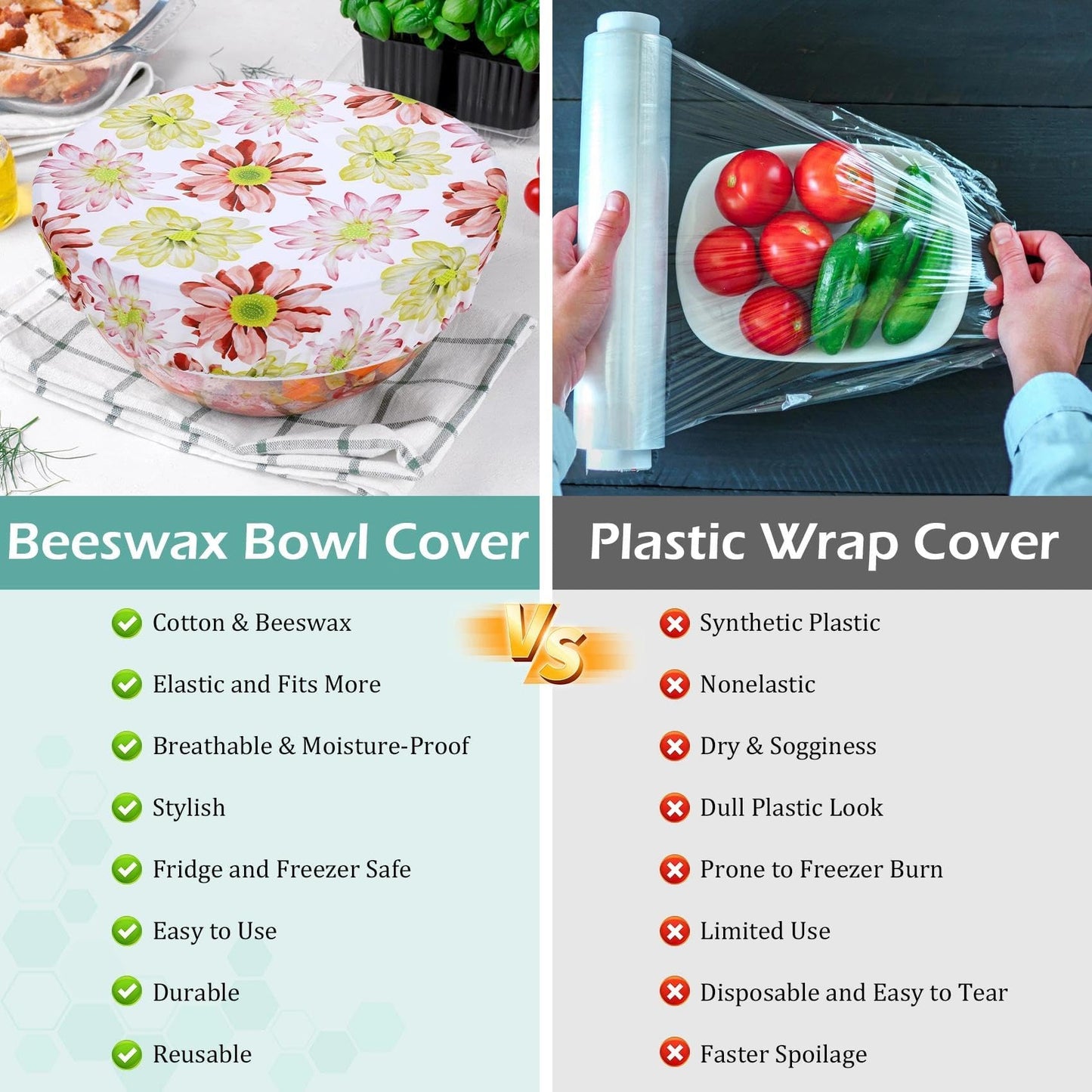 Revahope 2 Large Reusable Beeswax Bowl Covers for Bread Proofing, 10/12 Inch Elastic Beeswax Wraps Cotton Cloth Sourdough Bowl Covers for Proofing Baskets, Mixer Bowls, Food Storage Containers