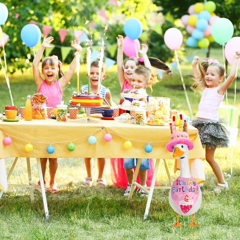 Wanocean Porch Goose Outfits, Happy Birthday Outfits Set with Cake Hat & Bow-Tie, Mothers Day Gifts for Women Mom Wife, Porch Cement Goose Costume Fit 17"- 23" Geese for Outdoor Garden Decor,Pink