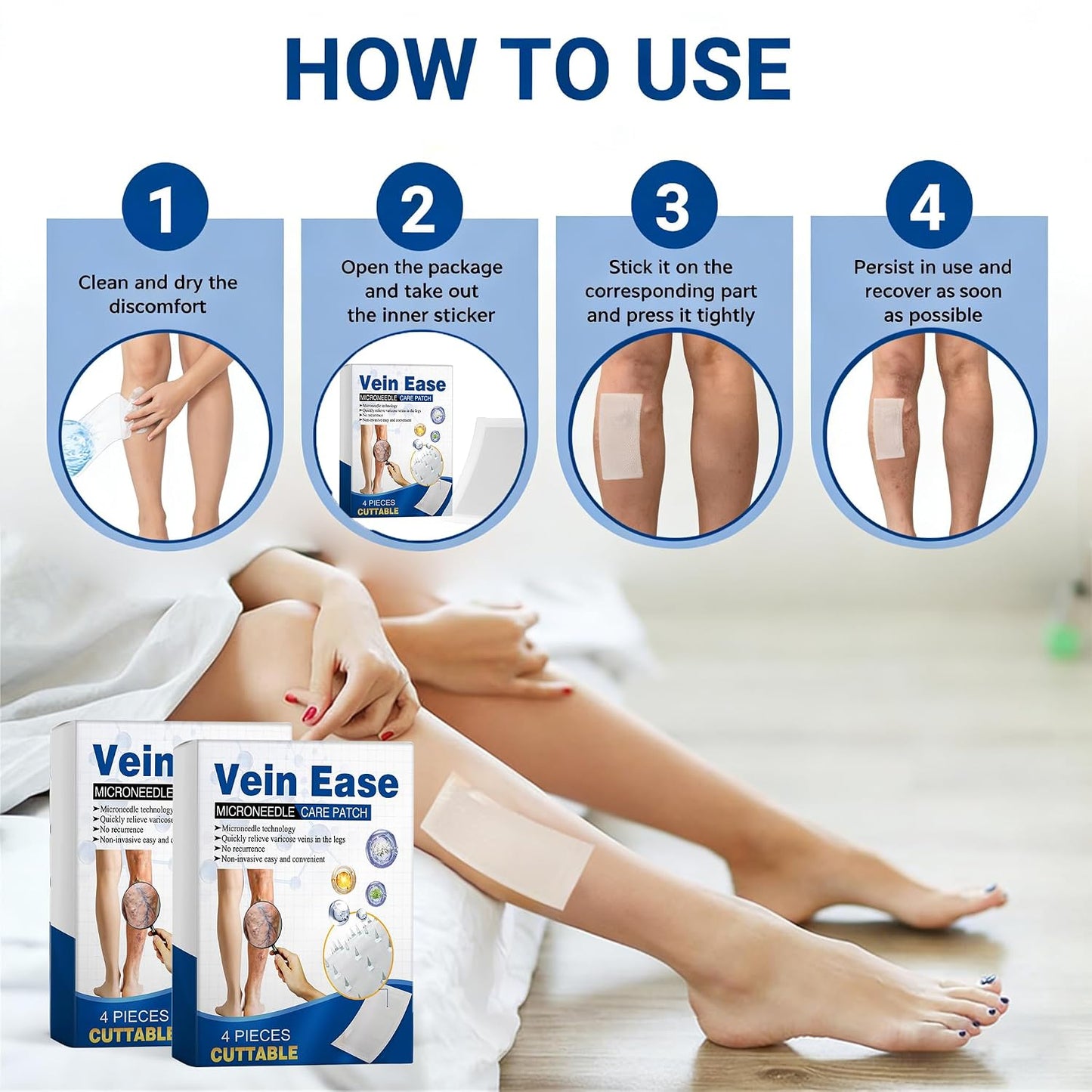 Vein Ease Microdarts Care Patch | Professional Varicose Veins Treatment for Legs - Natural Ingredients, 2 Boxes
